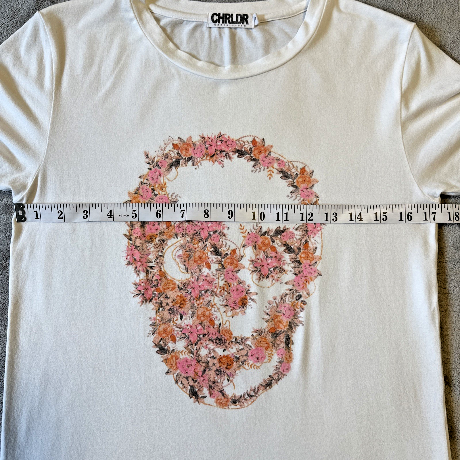 CHRLDR Flower Skull T-Shirt Small White Floral Graphic Cotton - photo 2