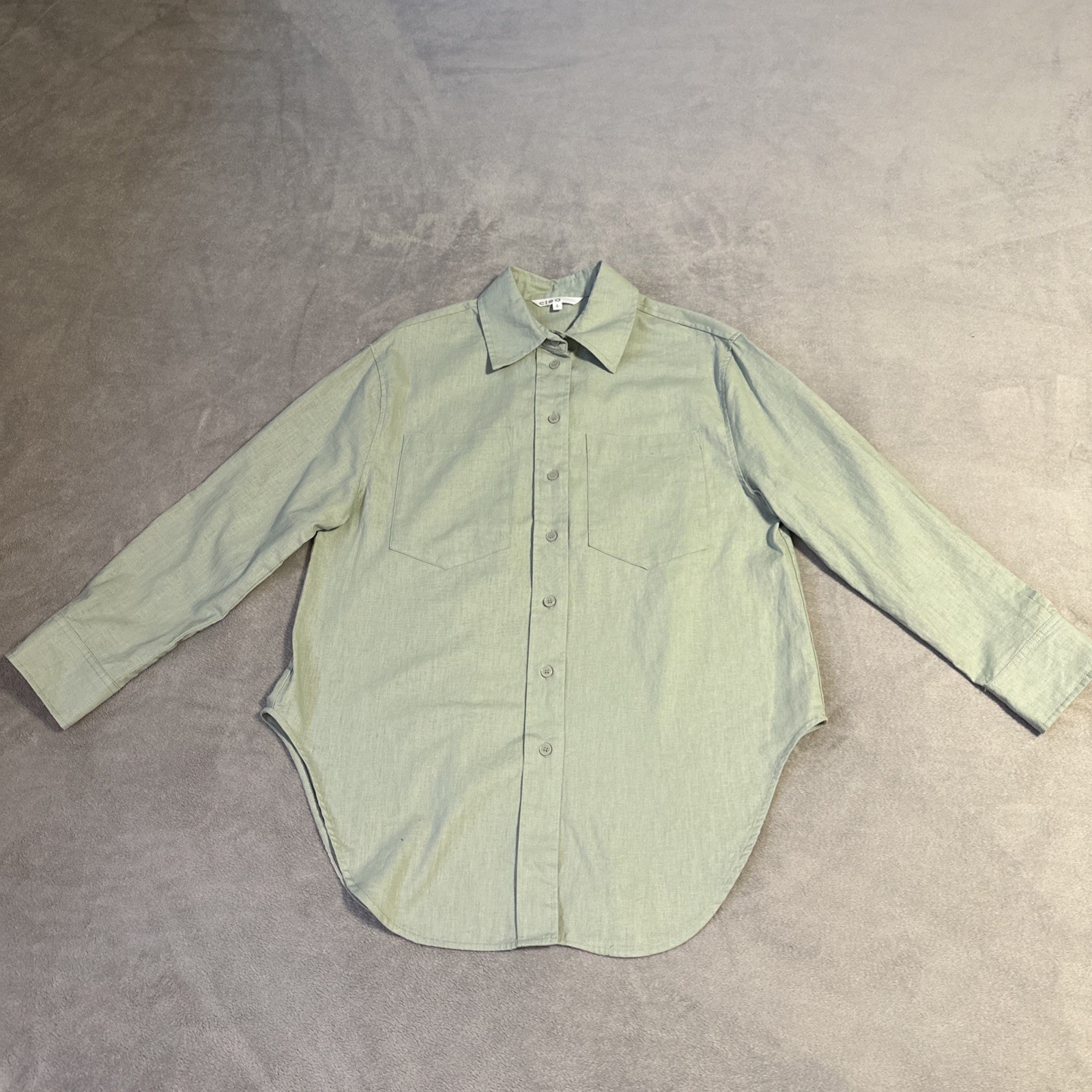 Cleo Oversized Button Down Shirt Small Linen Sage Green