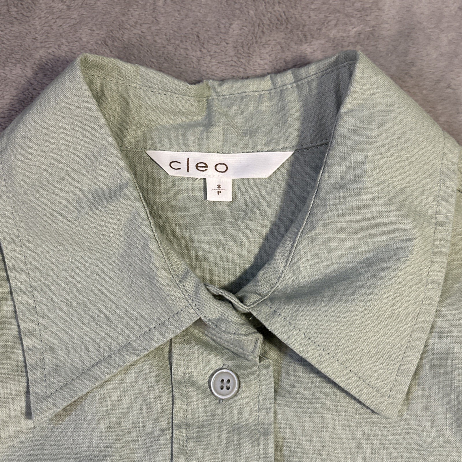 Cleo Oversized Button Down Shirt Small Linen Sage Green - photo 5