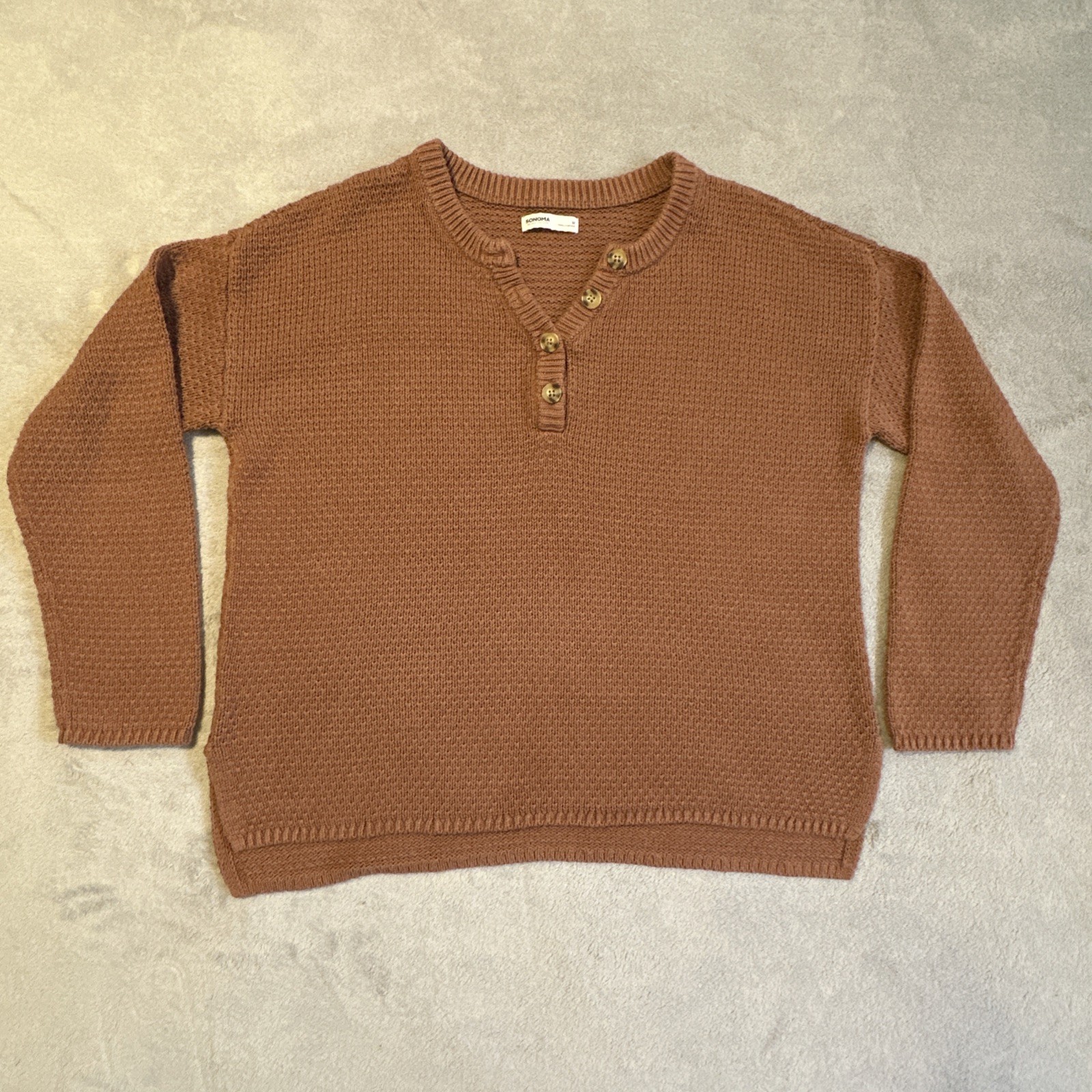 Sonoma Knit Sweater Women's Medium Brown Henley