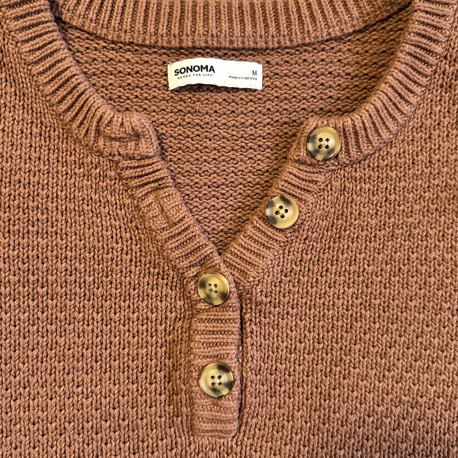 Sonoma Knit Sweater Women's Medium Brown Henley - photo 2