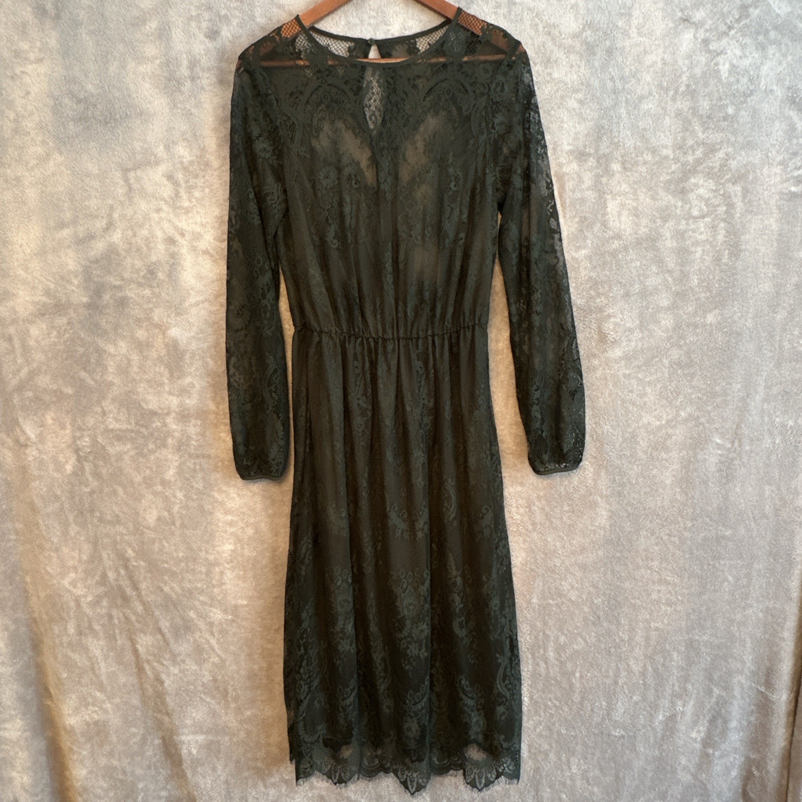 NWT H&M Dark Green Lace Long Sleeve Midi Dress Size 6