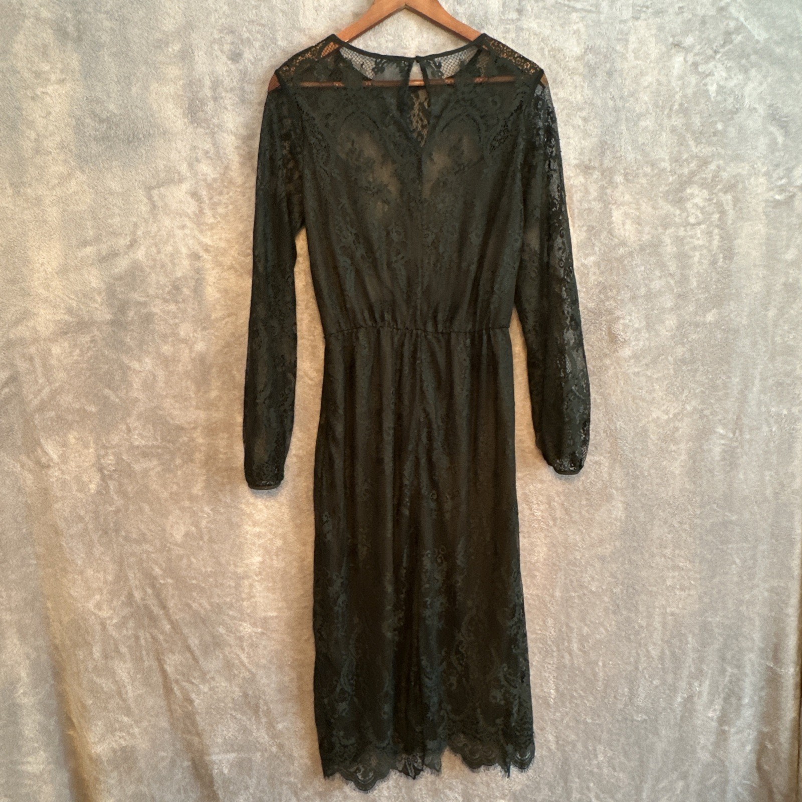 NWT H&M Dark Green Lace Long Sleeve Midi Dress Size 6 - photo 2