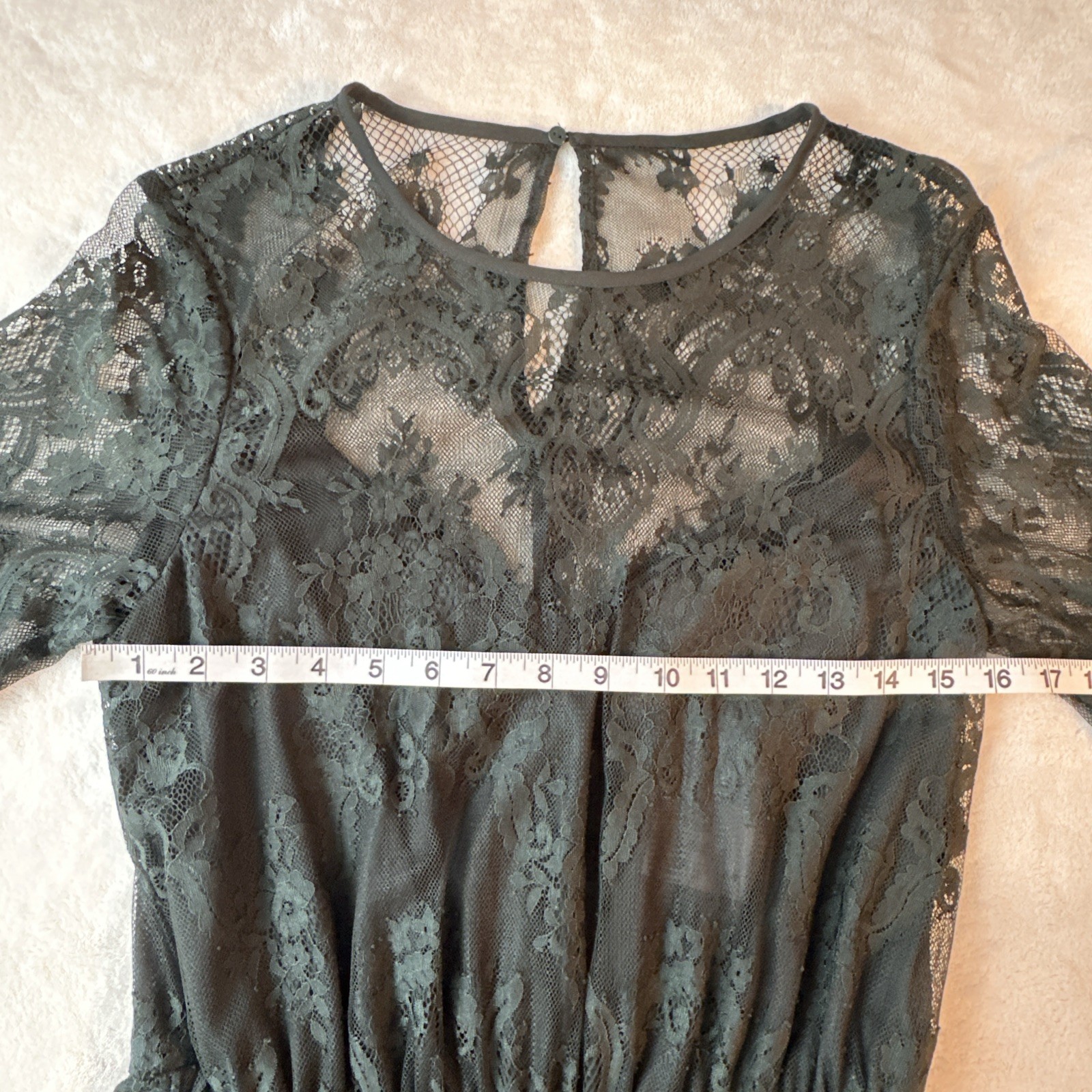 NWT H&M Dark Green Lace Long Sleeve Midi Dress Size 6 - photo 3