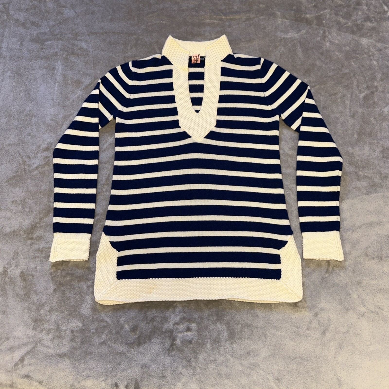 SNAPDRAGON 100% Cashmere Nautical Striped Sweater Navy S/M