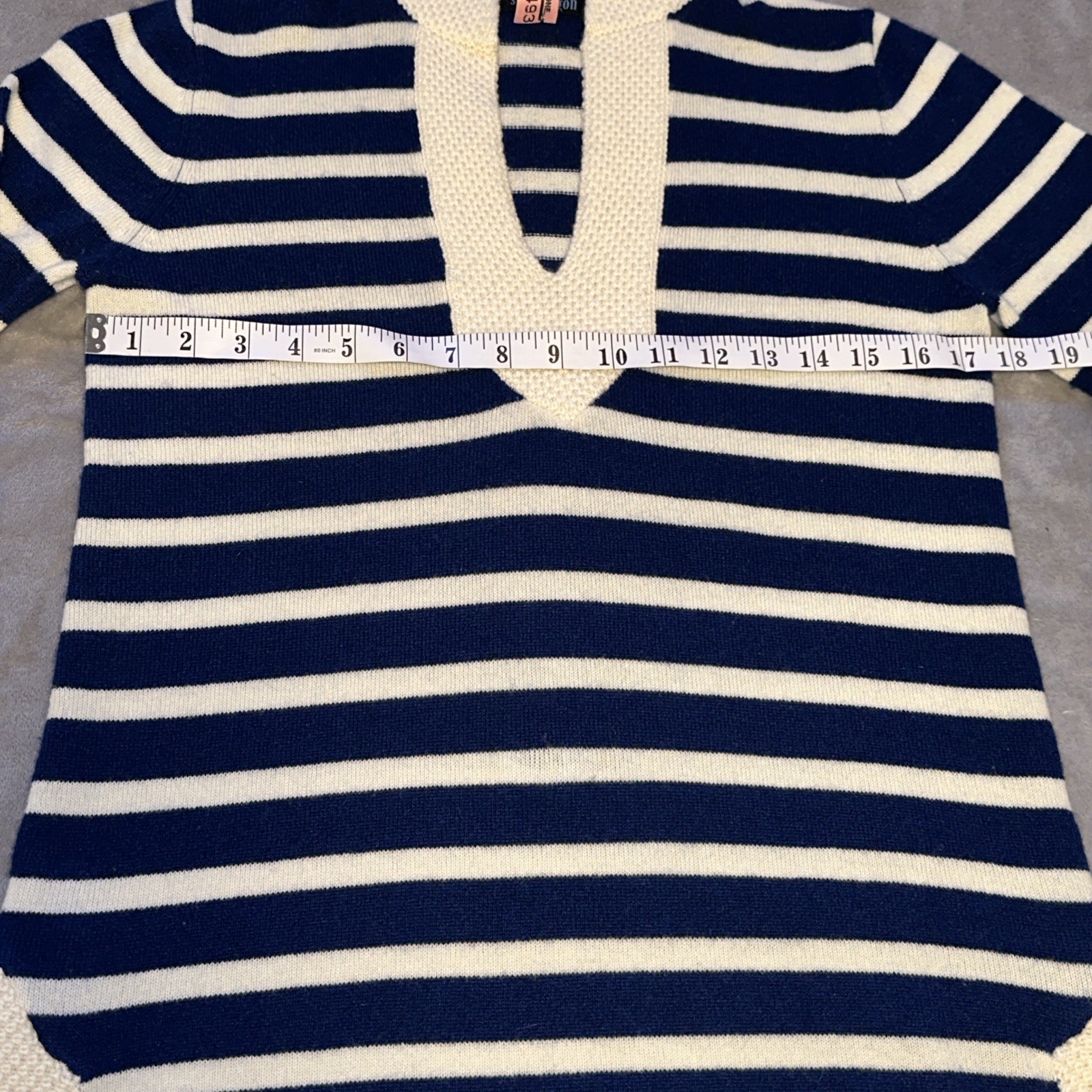 SNAPDRAGON 100% Cashmere Nautical Striped Sweater Navy S/M - photo 2