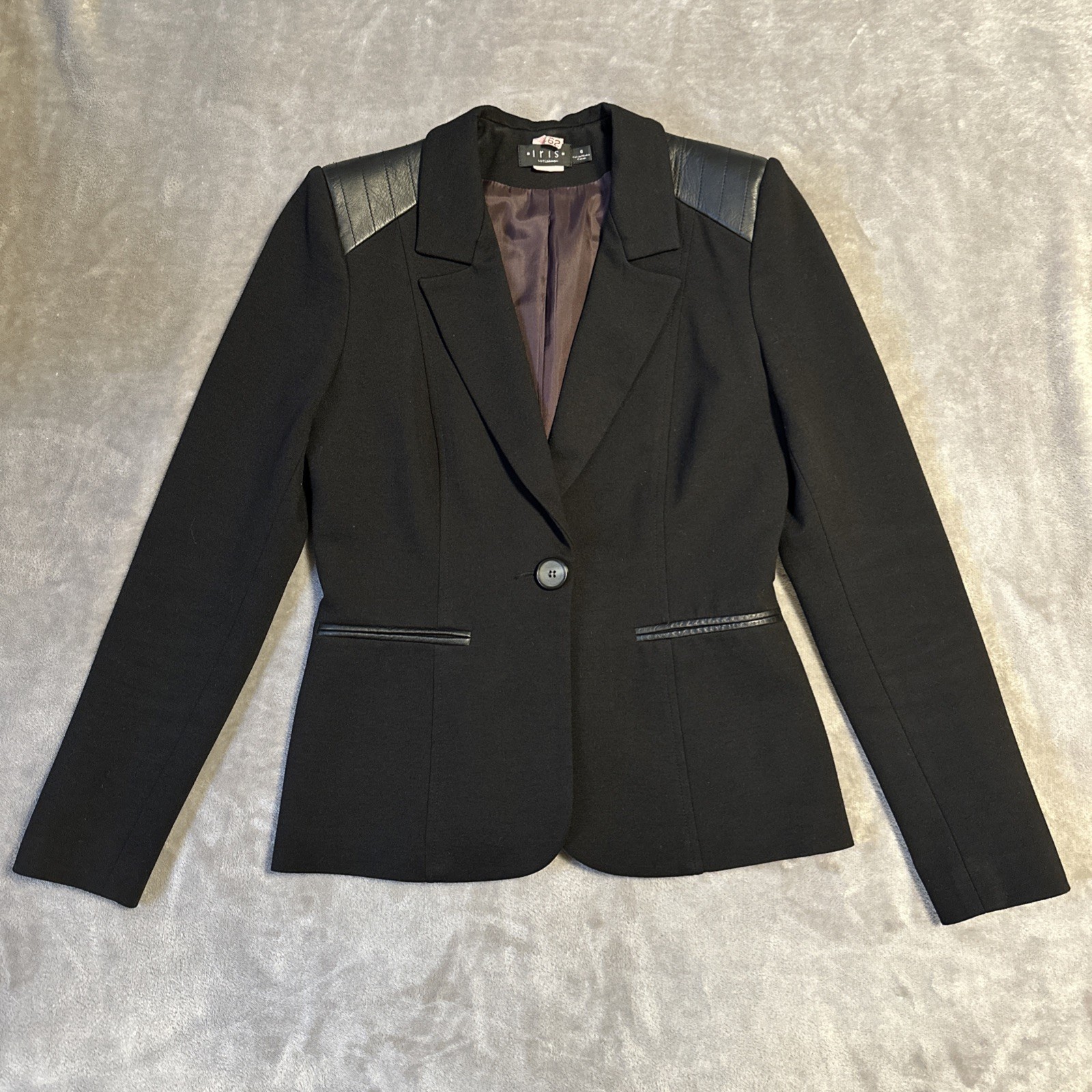 Iris Setlakwe Black Tailored Blazer Size 6 Leather Accent Trim