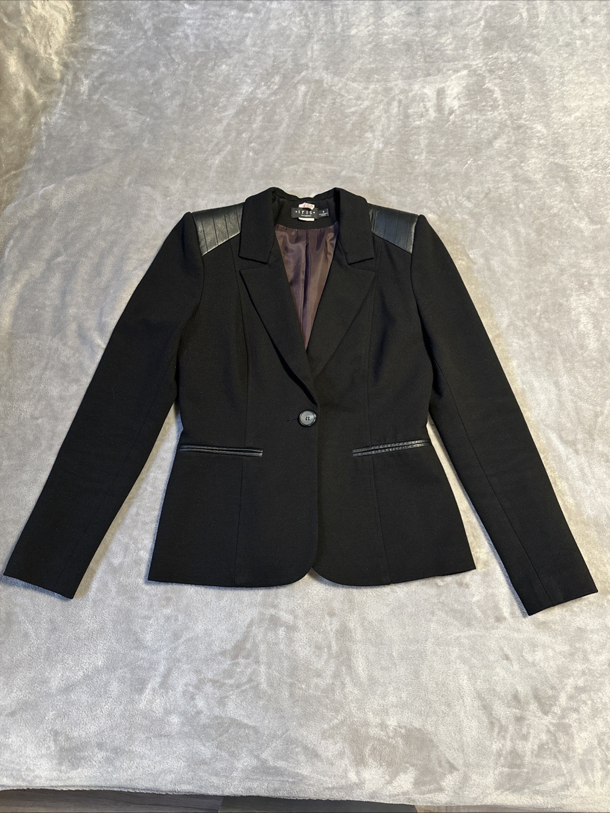Iris Setlakwe Black Tailored Blazer Size 6 Leather Accent Trim - photo 2