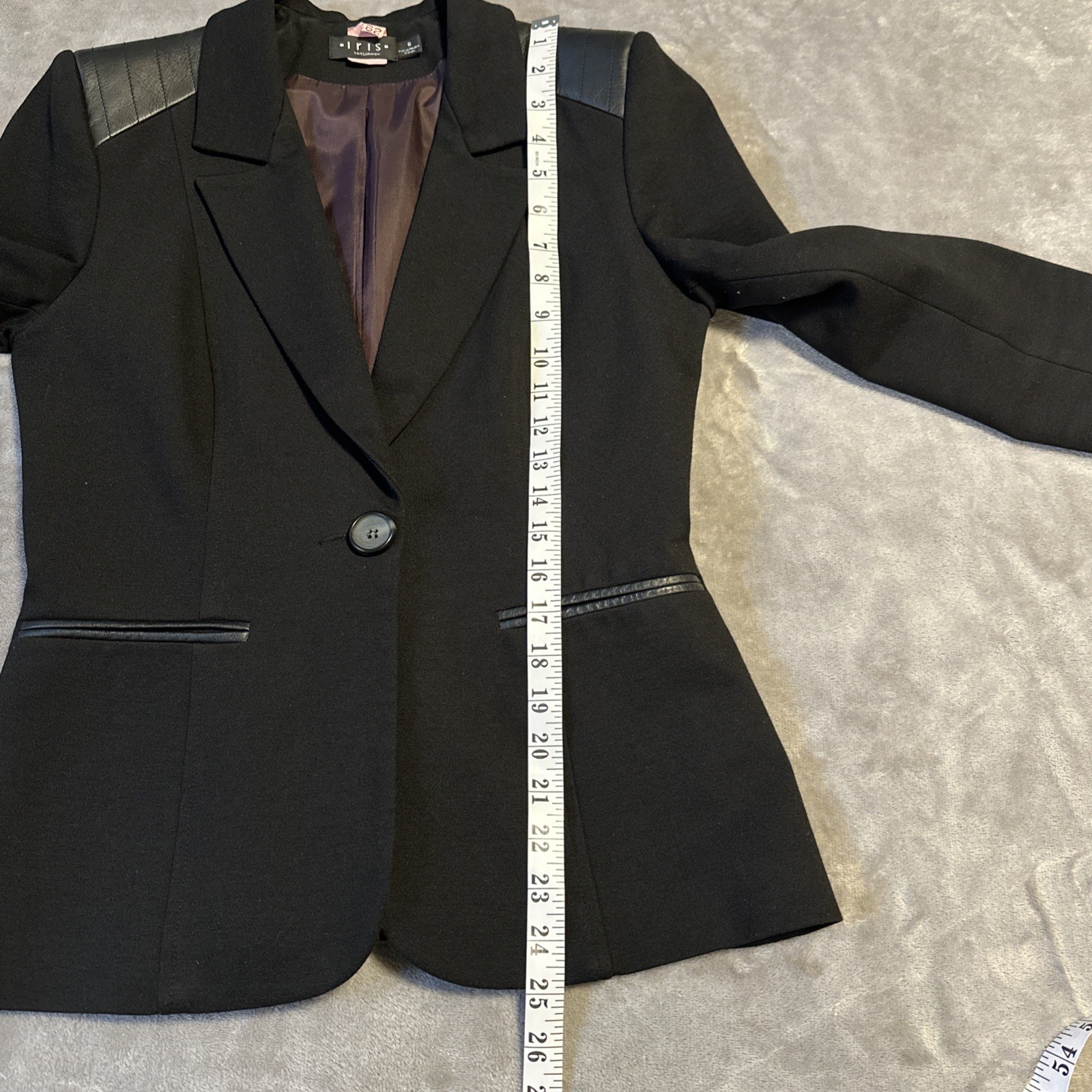 Iris Setlakwe Black Tailored Blazer Size 6 Leather Accent Trim - photo 4