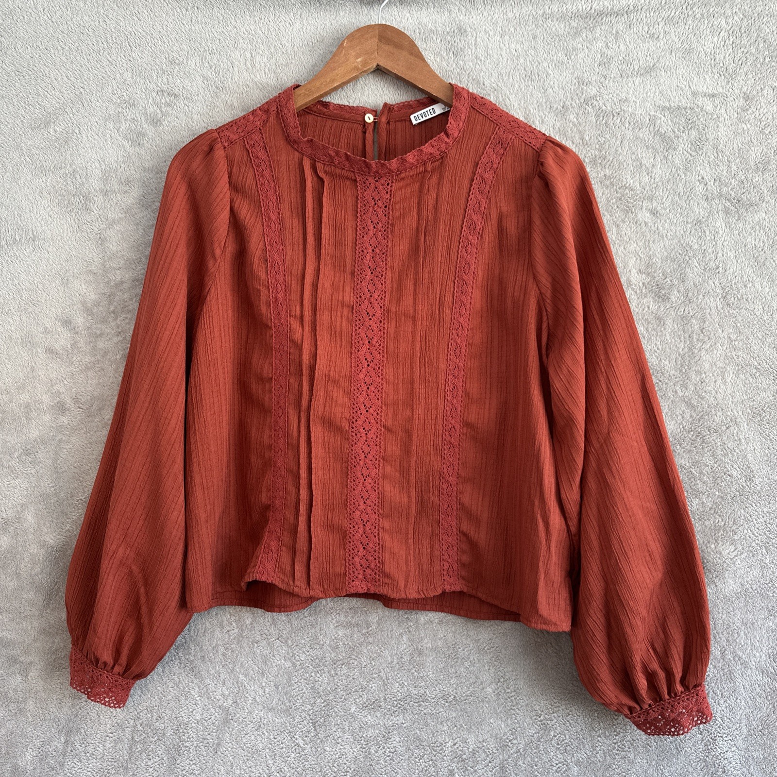 Rust Copper Women's Blouse Medium Devoted Pintuck Mock Neck