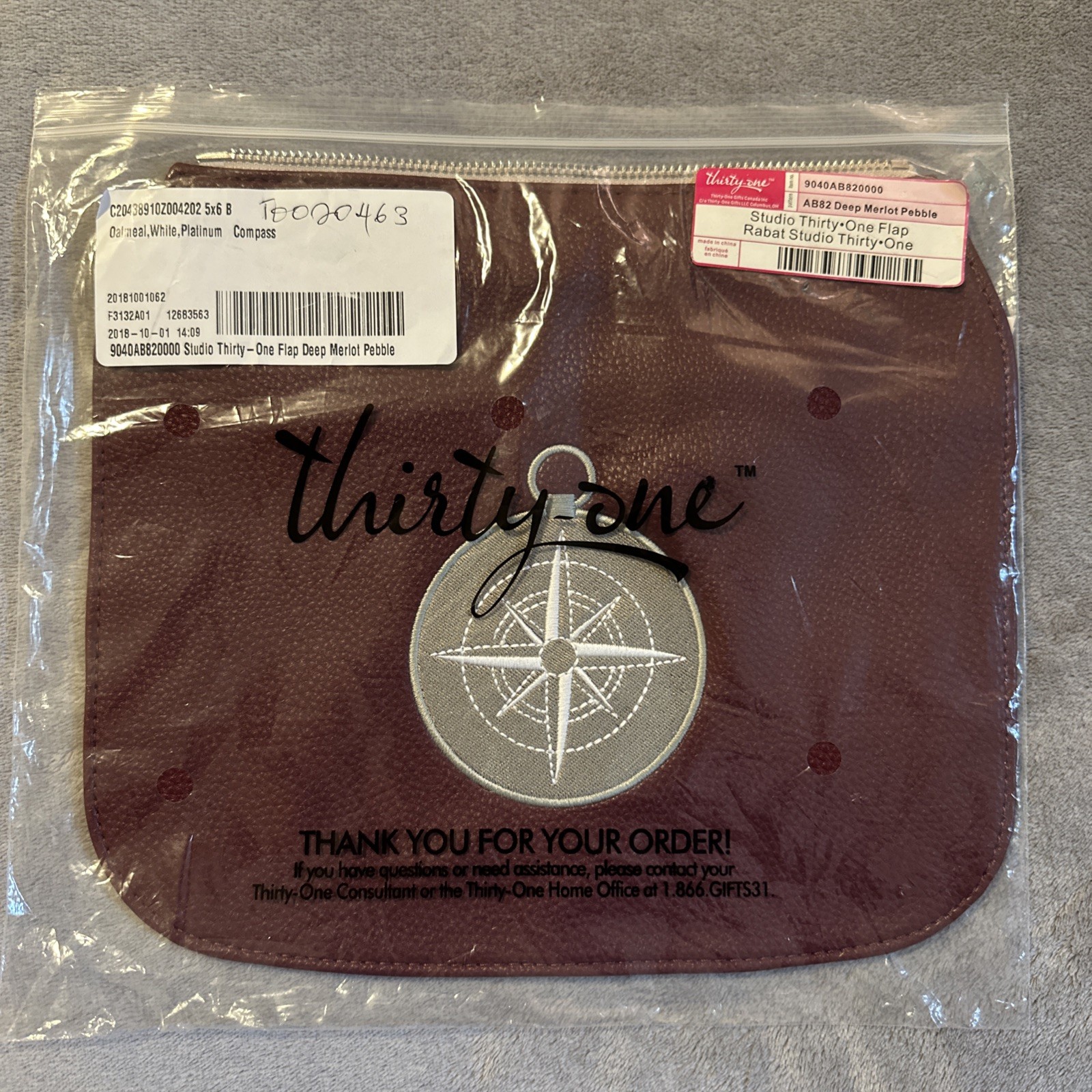 Studio Thirty-One Purse Flap Merlot Pebble Maroon Compass