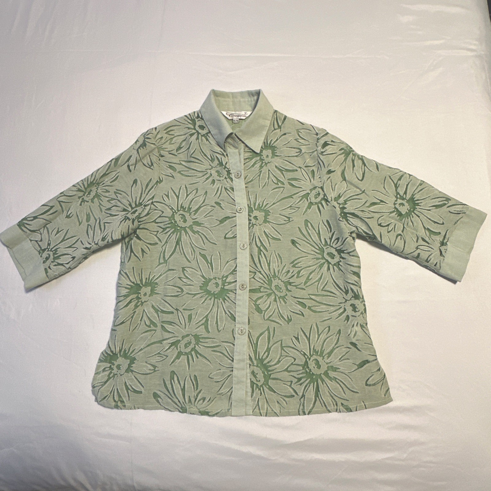 Vintage 90s Temptation Blouse Floral Cutout Green XL