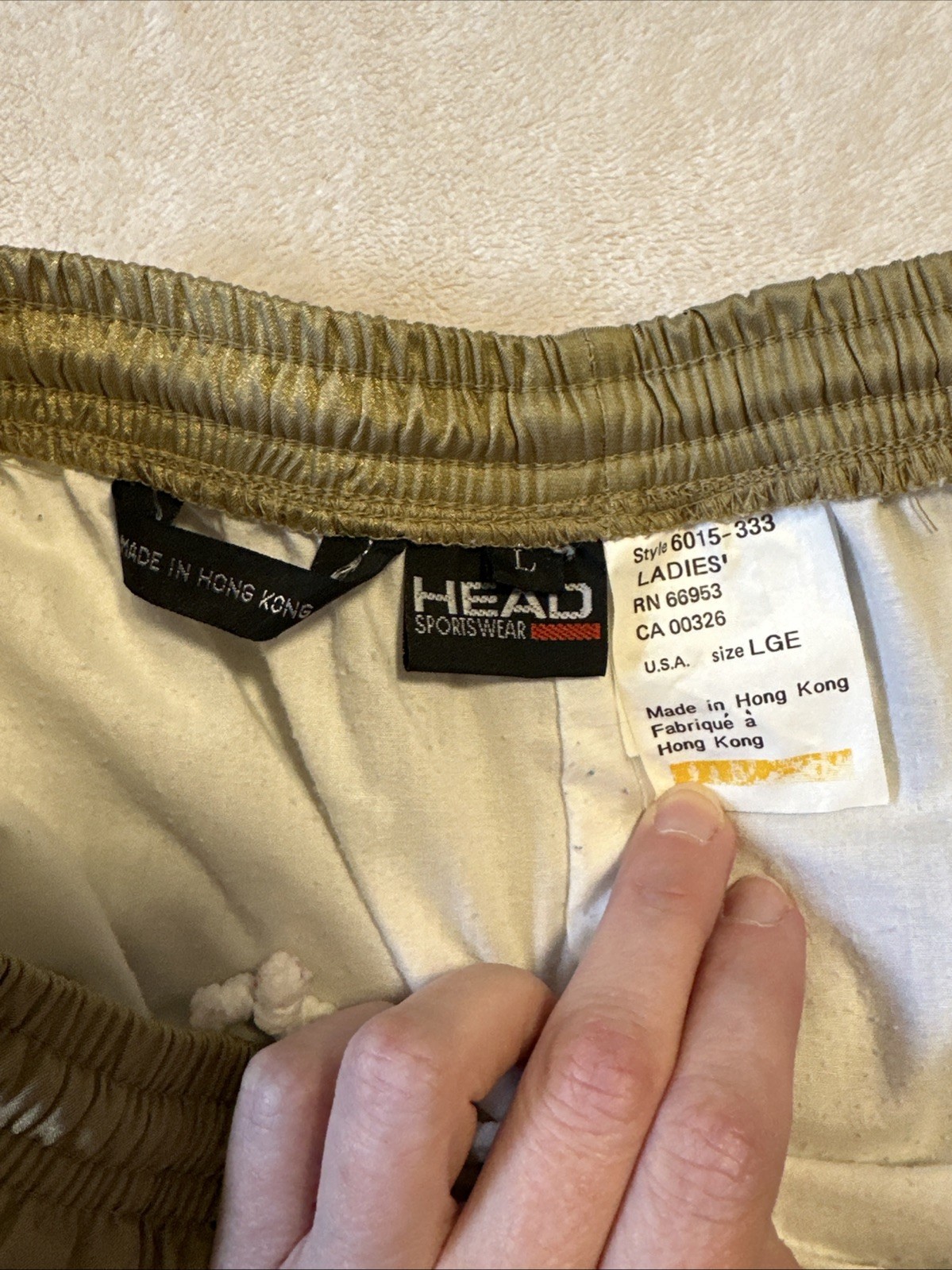 Vintage 90s HEAD Sportswear Track Pants Women's Large Nylon Tan - photo 2