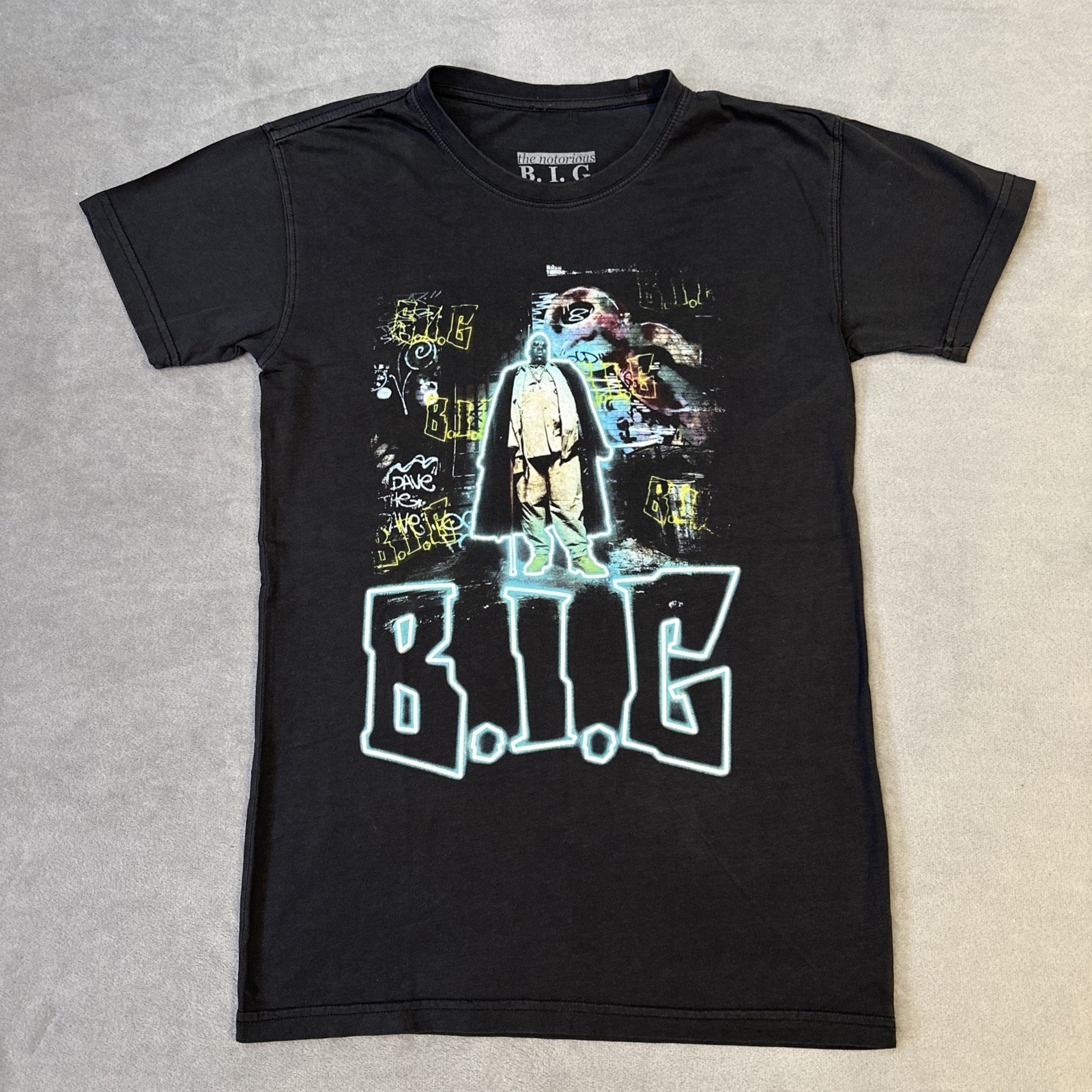 Notorious B.I.G. T-Shirt Men's Small Neon Graphic Hip-Hop 90s Ra