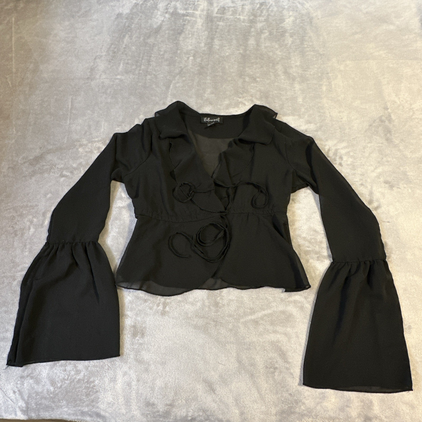 Witchy Goth Black Sheer Tie-front Blouse Small Cropped