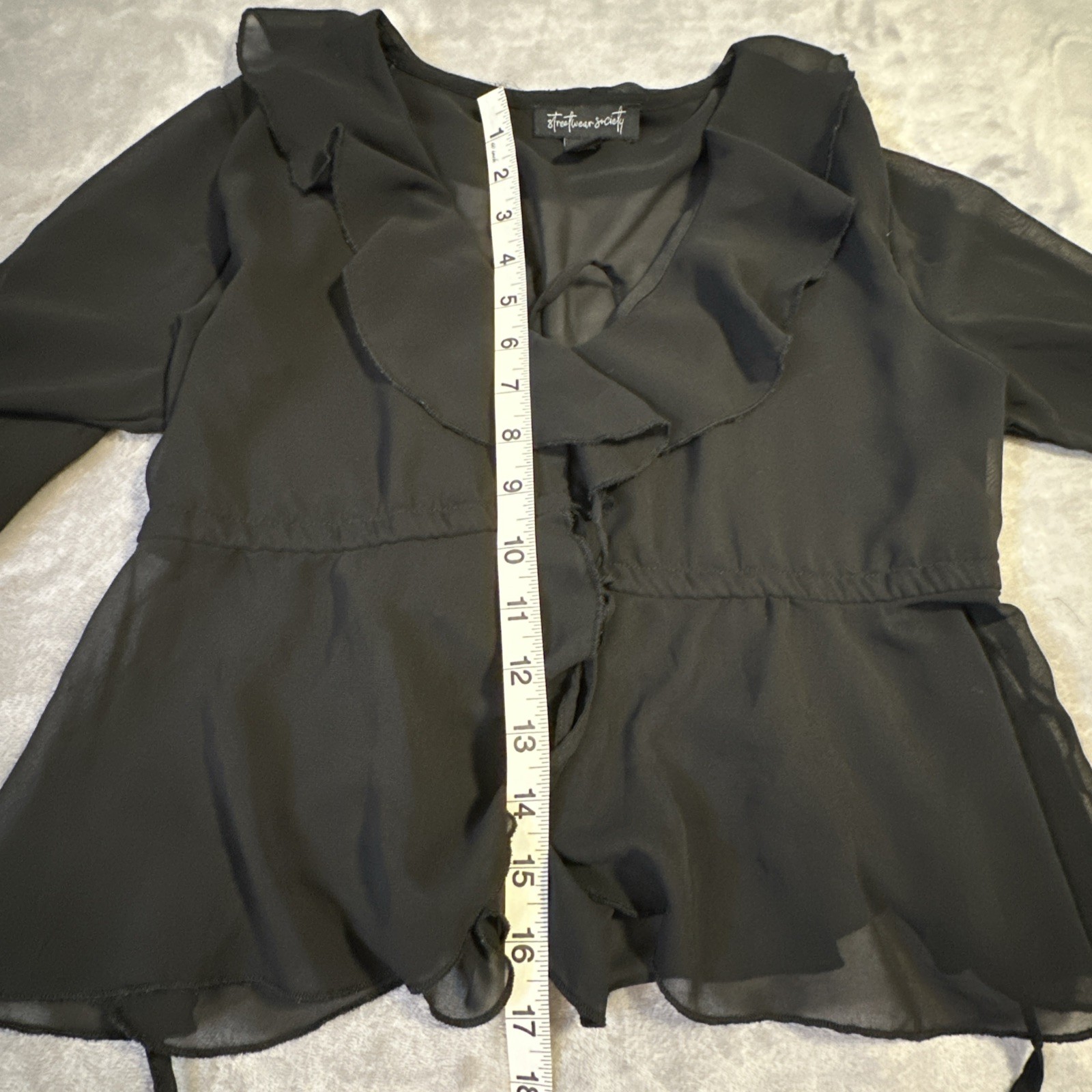 Witchy Goth Black Sheer Tie-front Blouse Small Cropped - photo 5