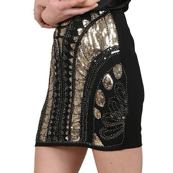 Molly Bracken Art Deco Sequin Mini Skirt - Gold & Black - Small - photo 2