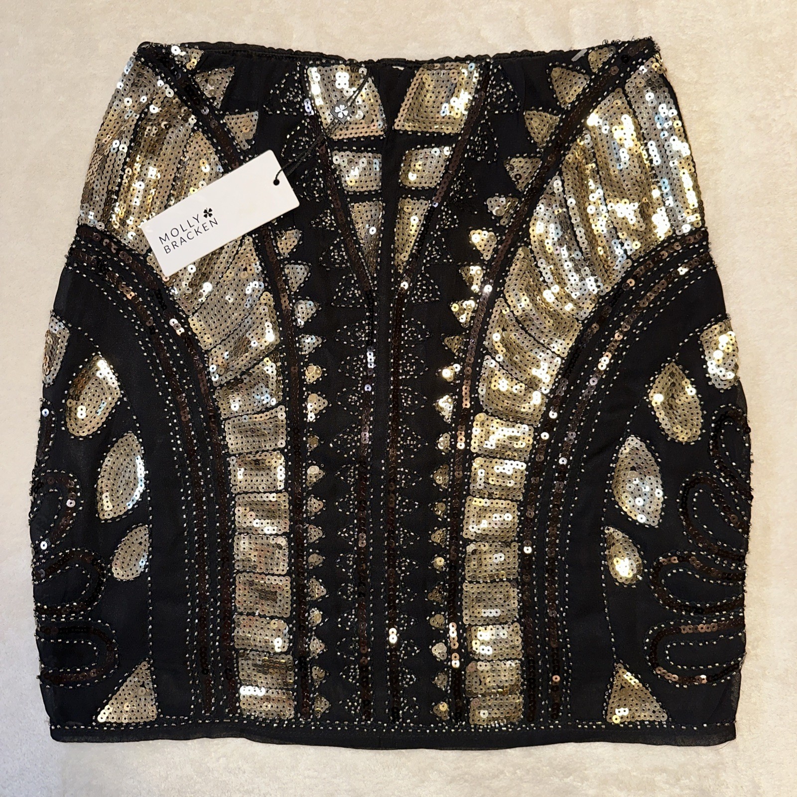Molly Bracken Art Deco Sequin Mini Skirt - Gold & Black - Small - photo 3