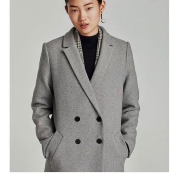 Zara TRF Light Gray Wool Blend Long Pea Coat Small - photo 2