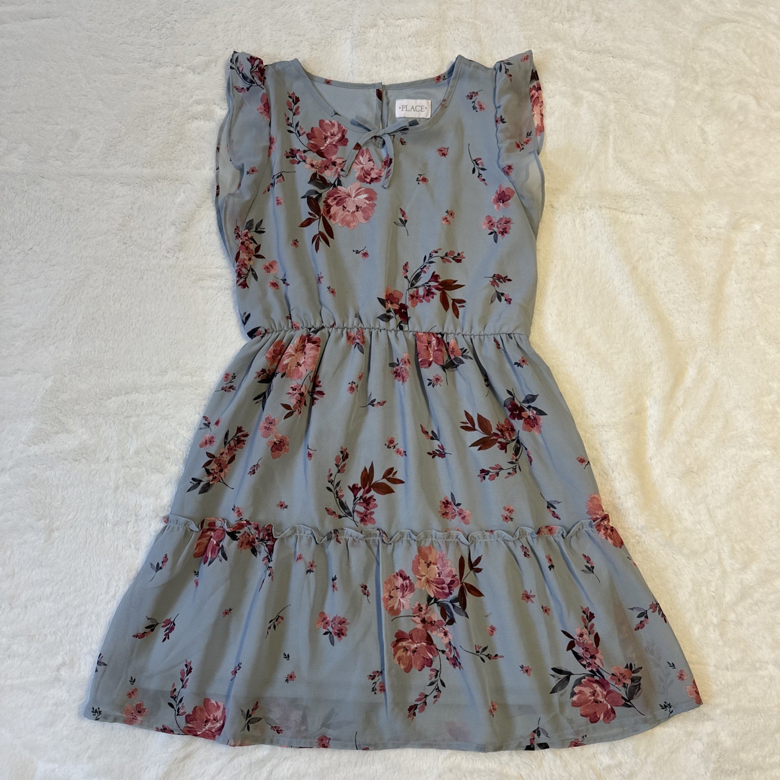 Children's Place Girls Dress 10/12 Large Blue Pink Floral
