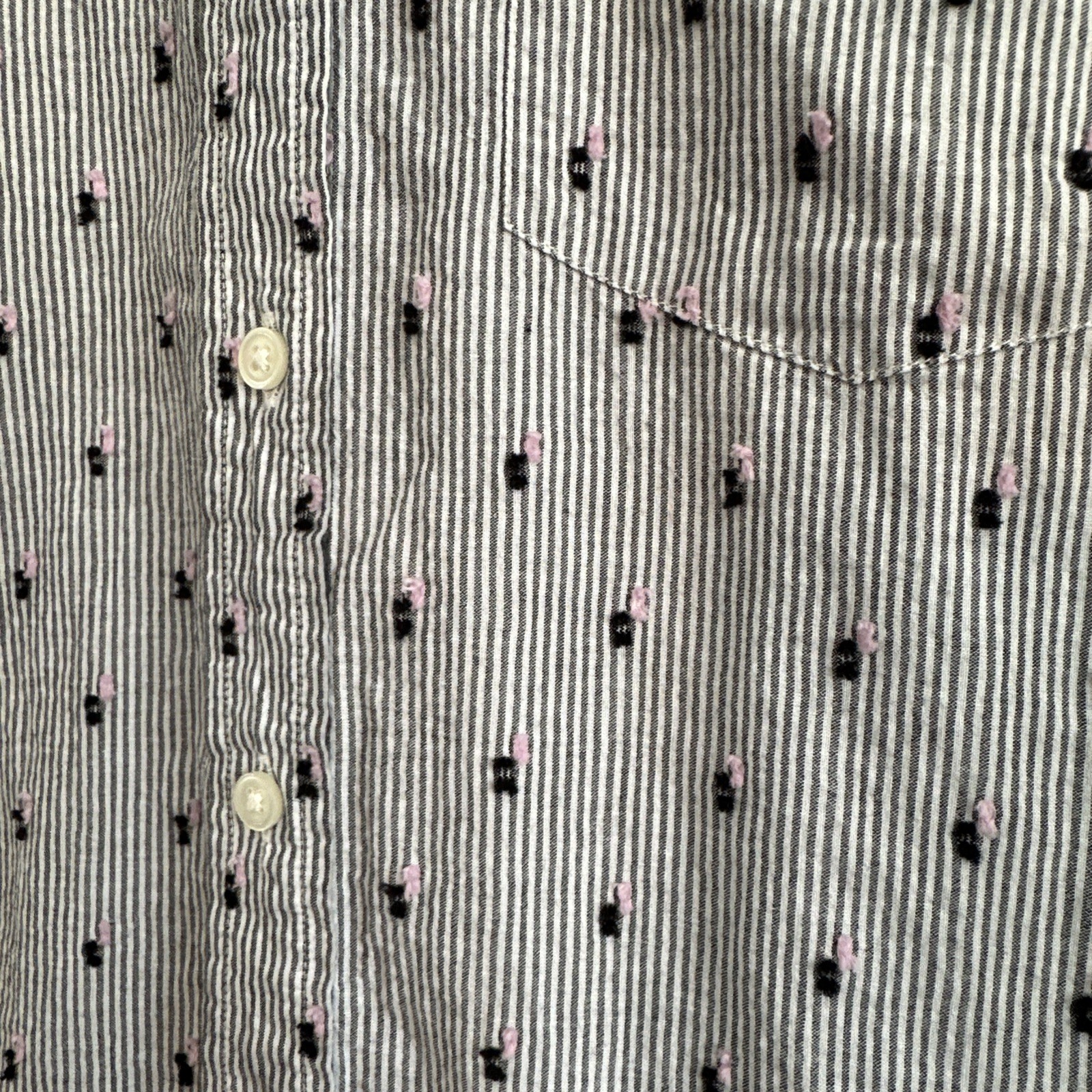 GAP Women's Button-Up M Gray White Striped Textured Clip Dot Fit - photo 2