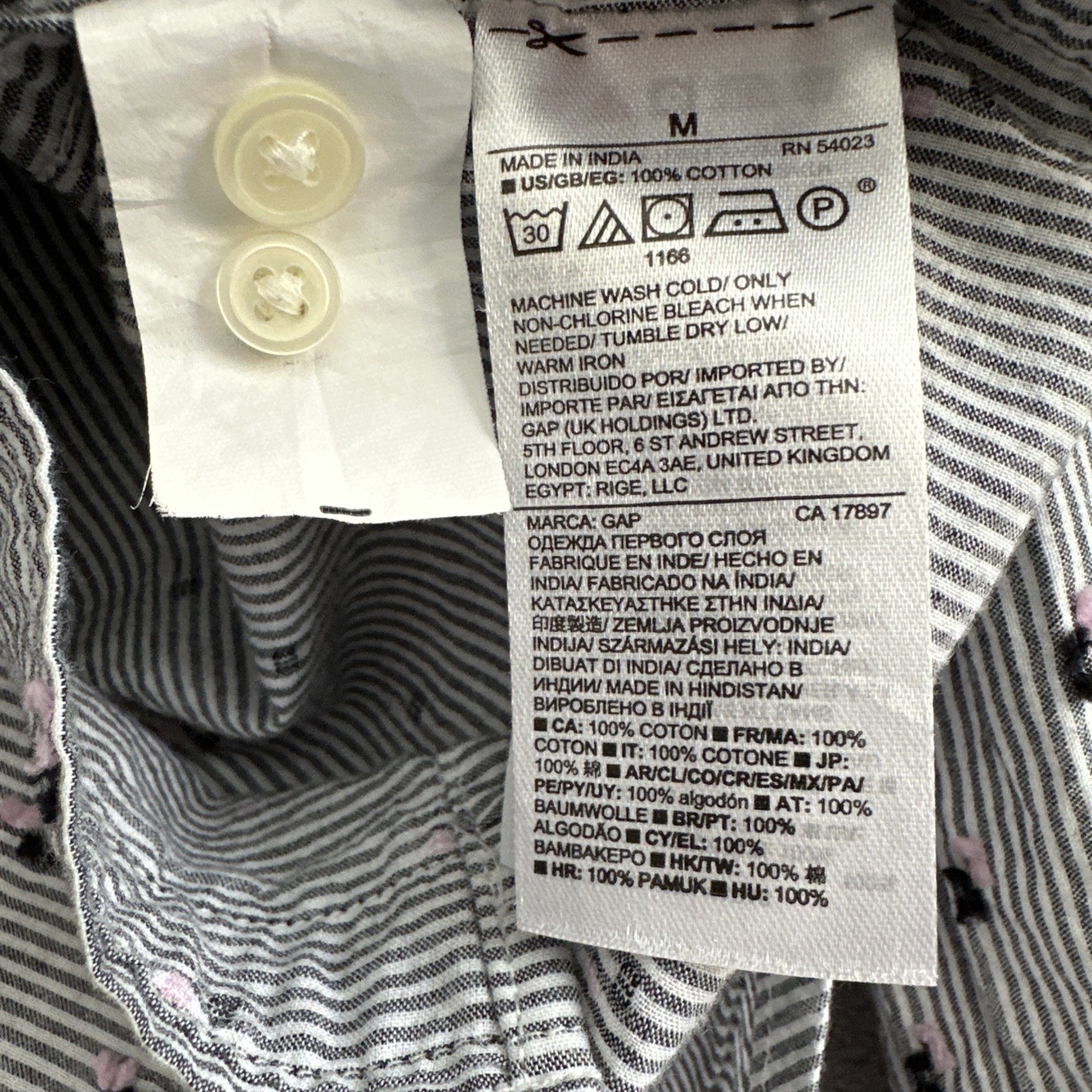 GAP Women's Button-Up M Gray White Striped Textured Clip Dot Fit - photo 4