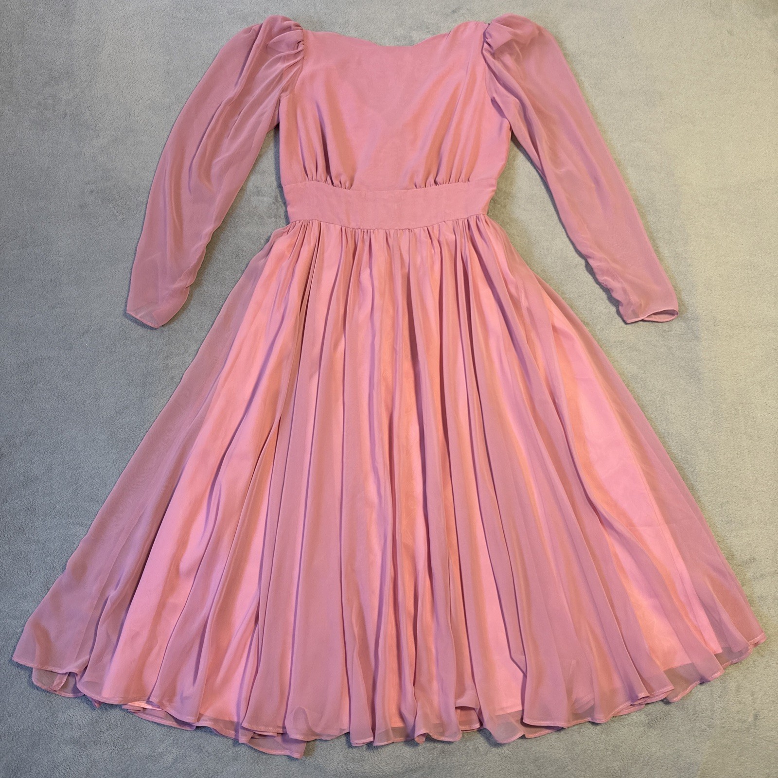 Vintage Pink Chiffon Dress Size 6 Pierre de Roche 70s 80s Romant