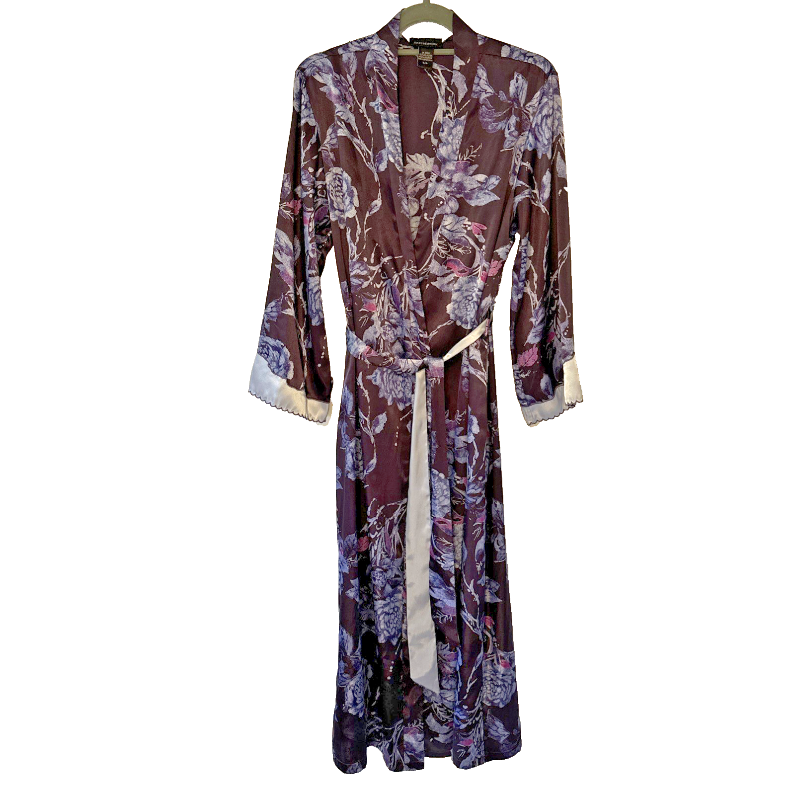 JONES NEW YORK Kimono Women’s Small Wrap Robe Purple Floral Belt - photo 2