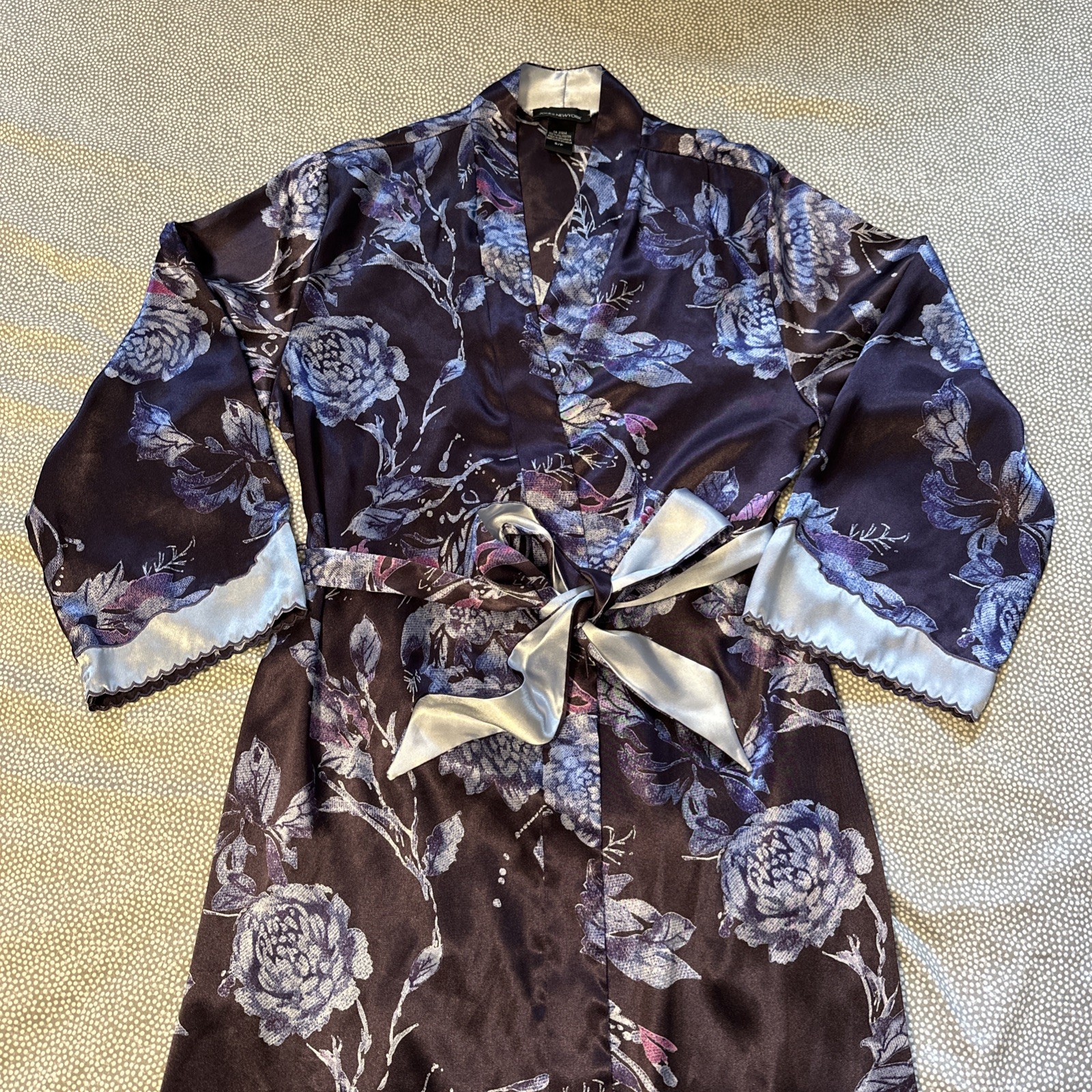 JONES NEW YORK Kimono Women’s Small Wrap Robe Purple Floral Belt - photo 4