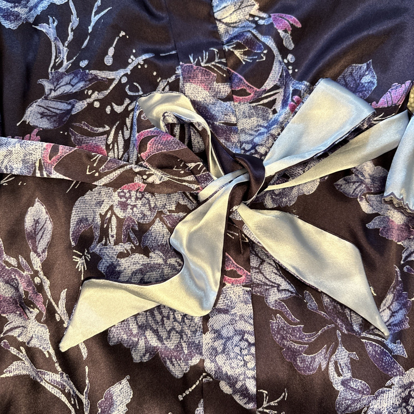 JONES NEW YORK Kimono Women’s Small Wrap Robe Purple Floral Belt - photo 5