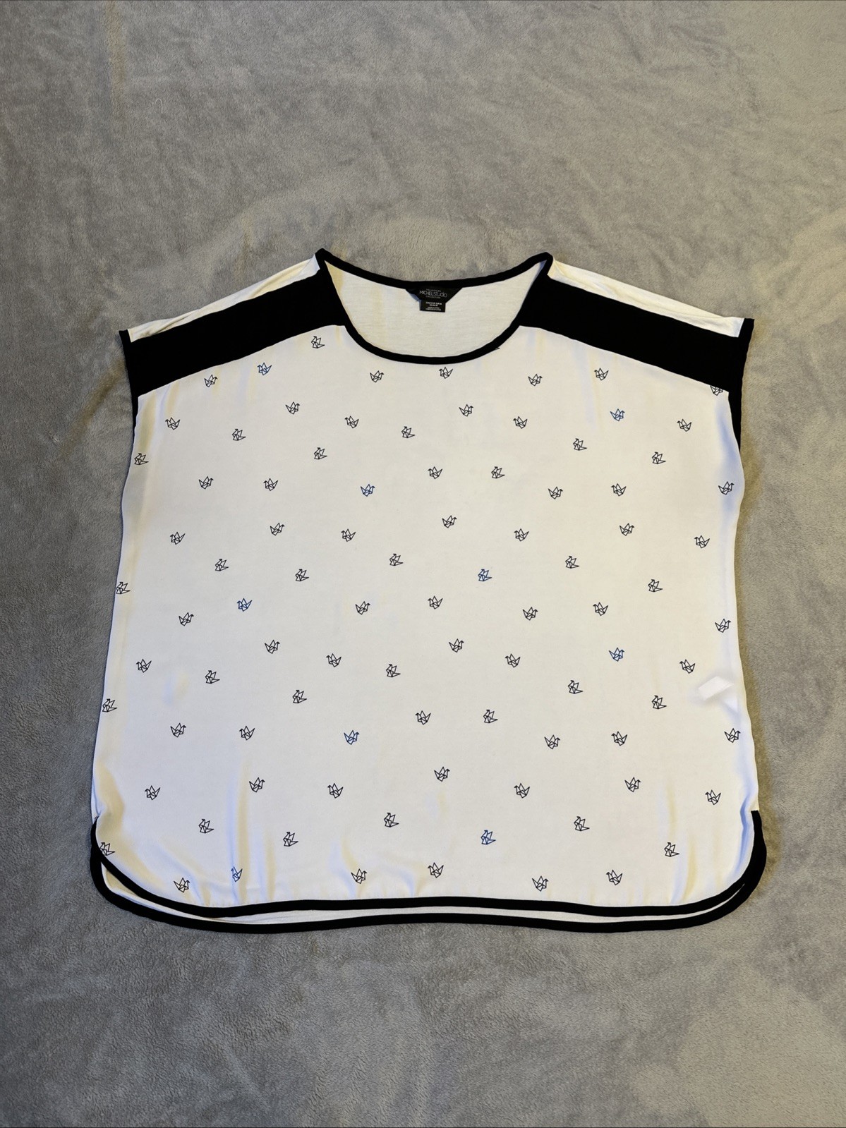 Michel Studio 4X Origami Bird Print Blouse White Short Sleeve - photo 2