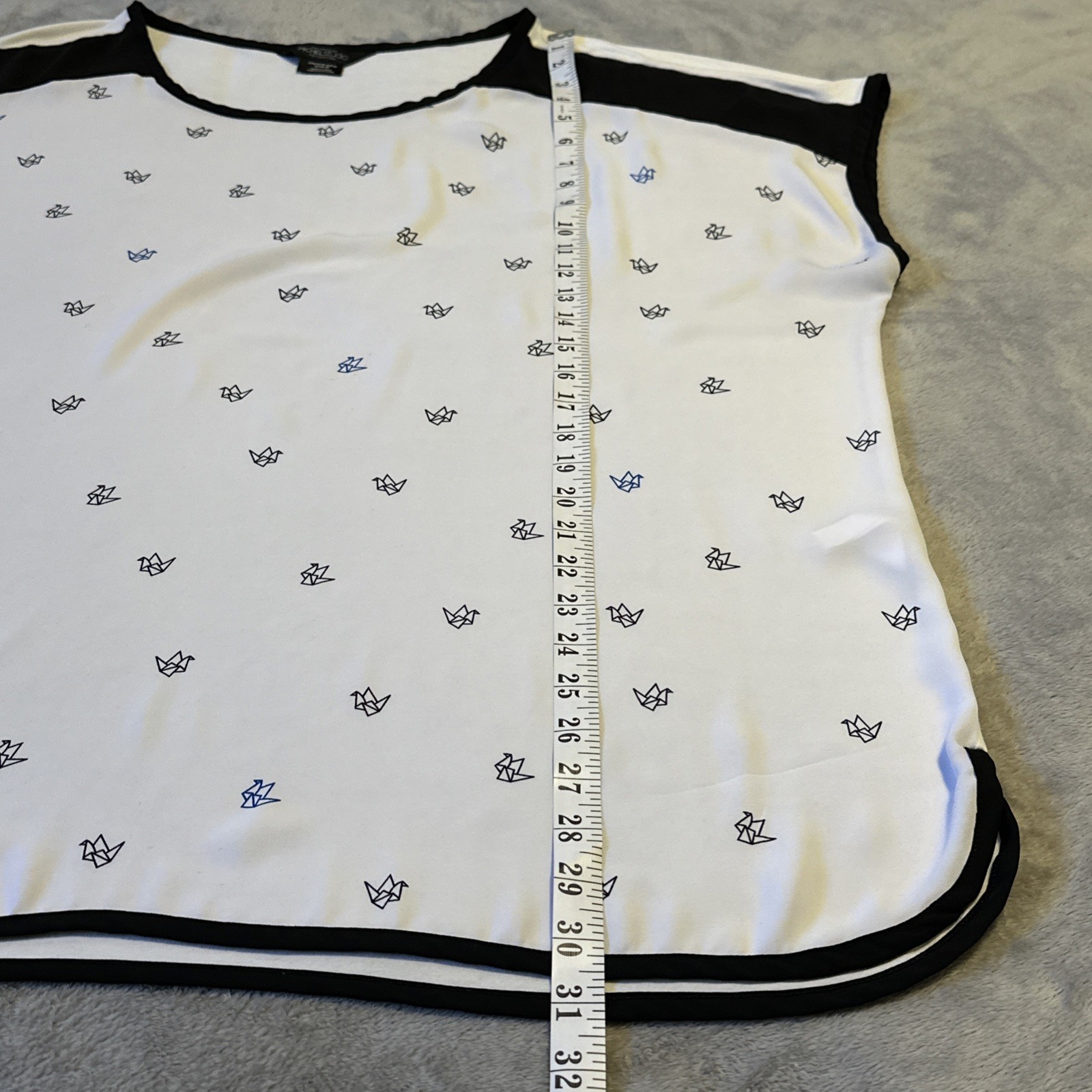 Michel Studio 4X Origami Bird Print Blouse White Short Sleeve - photo 4