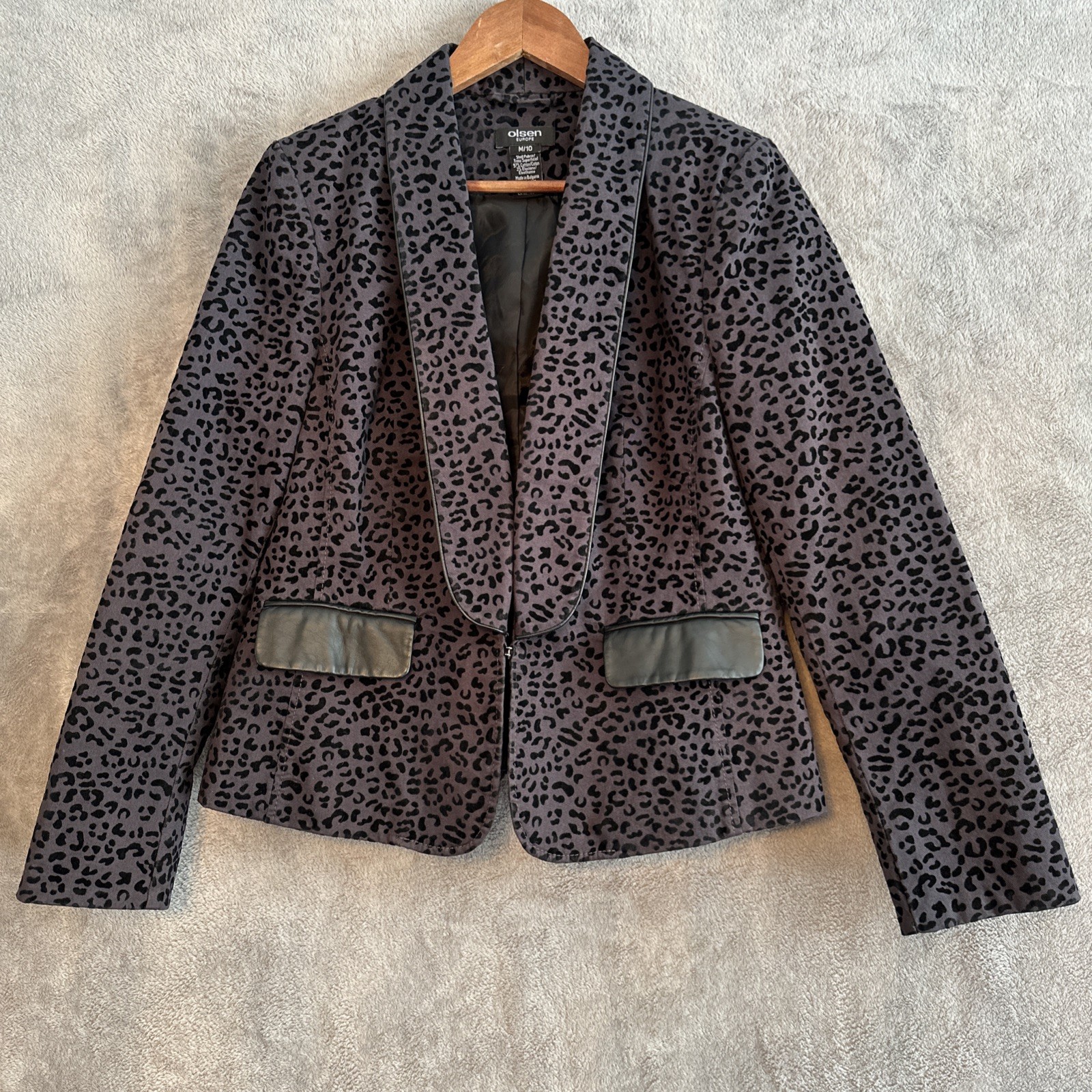 Sigrid Olsen Europe Black Velvet Leopard Print Blazer M 10