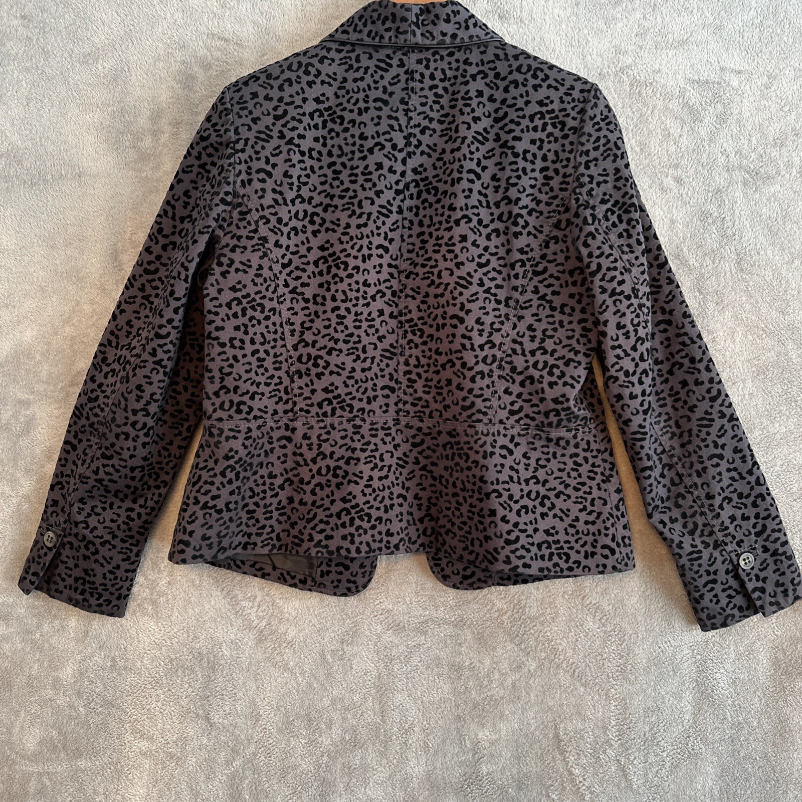 Sigrid Olsen Europe Black Velvet Leopard Print Blazer M 10 - photo 5