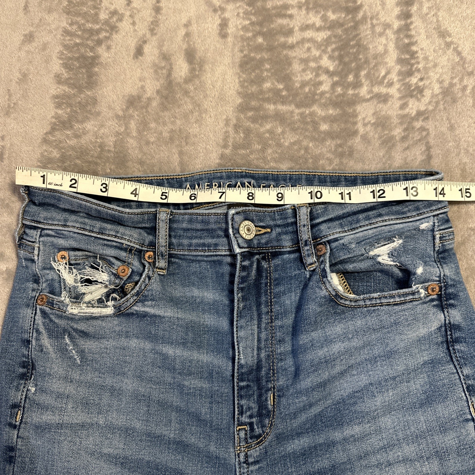American Eagle Super Hi-Rise Flare Jeans Sz 8 Short Distressed B - photo 3