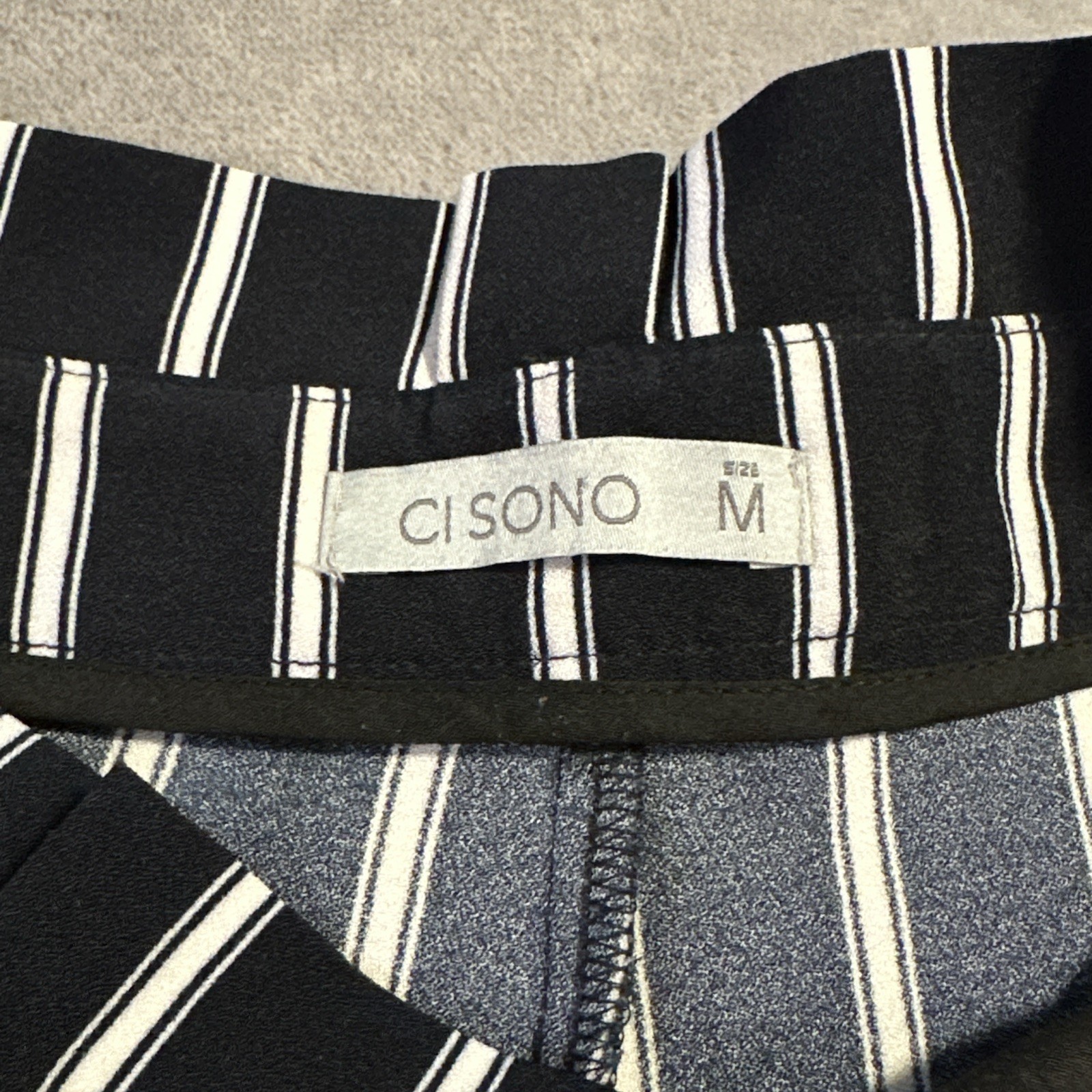 Ci Sono Women's Navy & Ivory Striped Belted Wide-Leg Pants M - photo 4