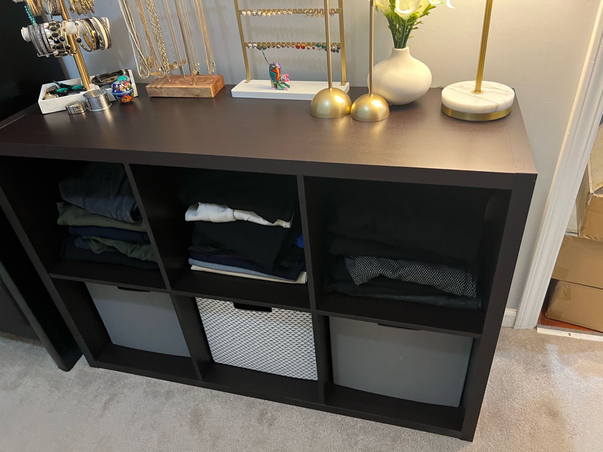 Dark Brown Cube Storage Dresser with 3 Bins
