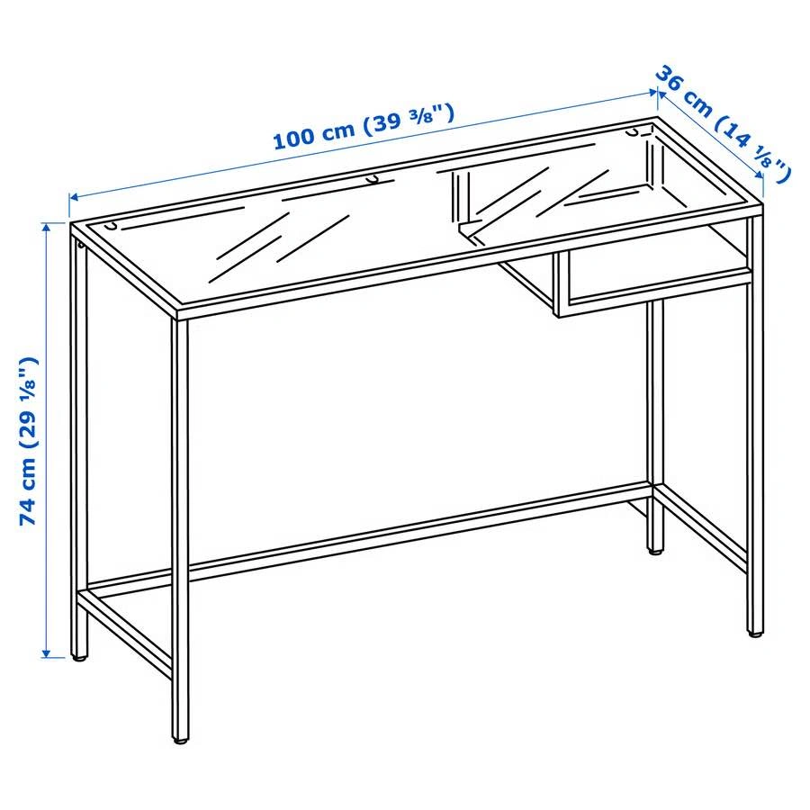 Black Metal Glass Top Console Desk w Shelf - photo 2