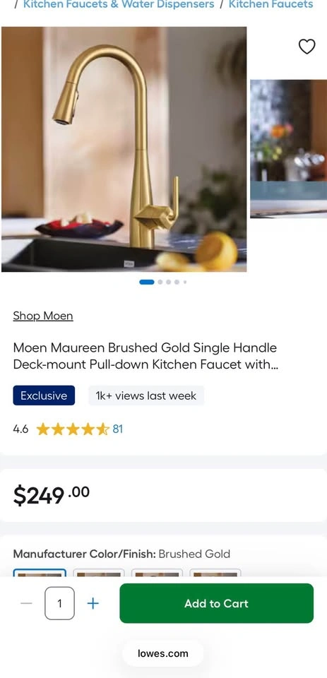 Moen Maureen Pulldown Kitchen Faucet - Brushed Gold - photo 5