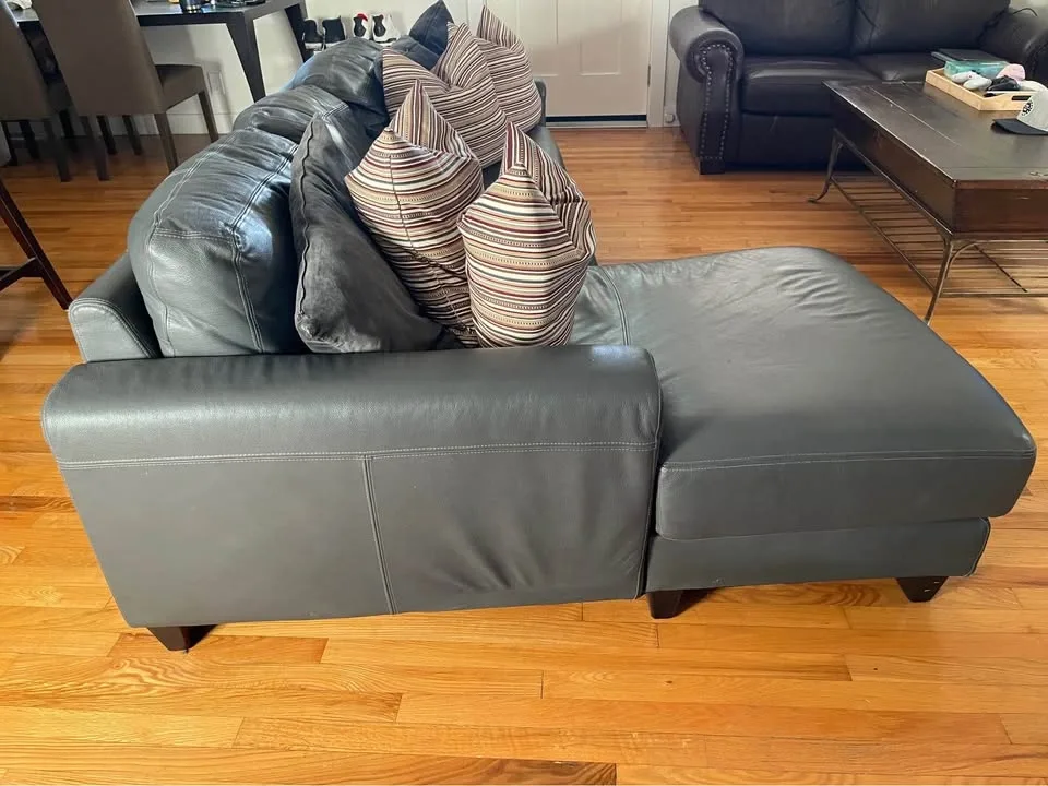 Gray Roche Bobois Leather Sectional Couch with Chaise - photo 2