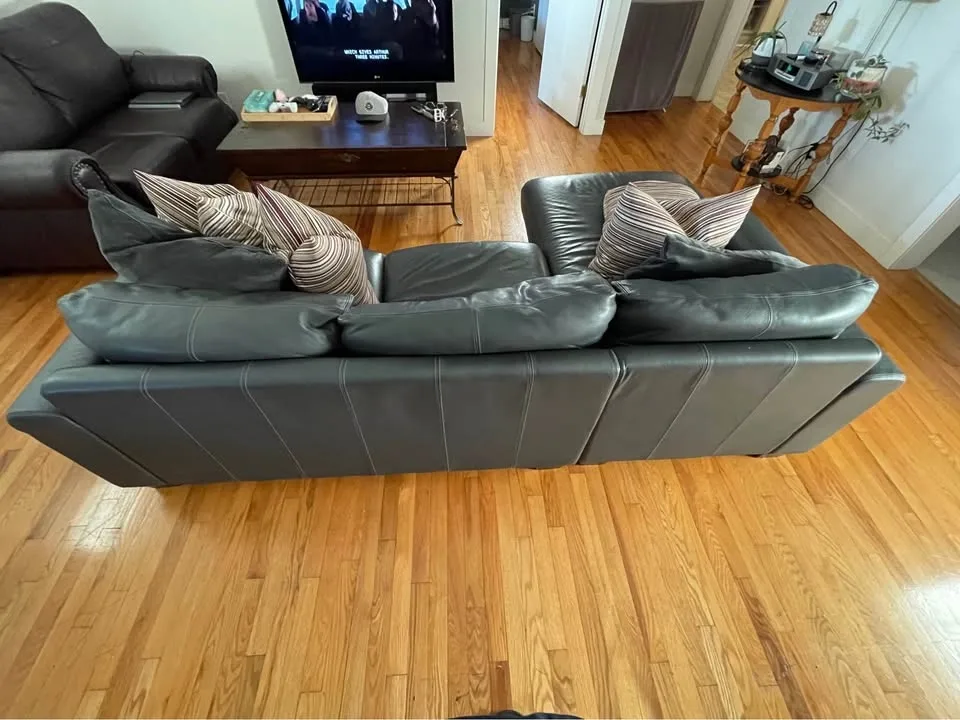 Gray Roche Bobois Leather Sectional Couch with Chaise - photo 3