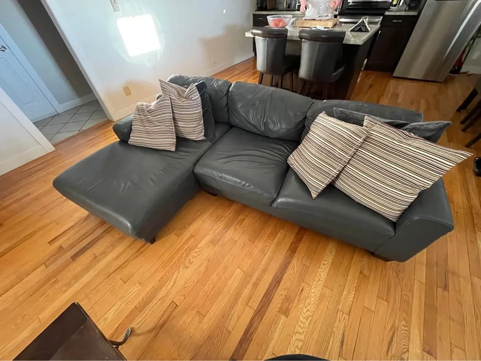 Gray Roche Bobois Leather Sectional Couch with Chaise - photo 5
