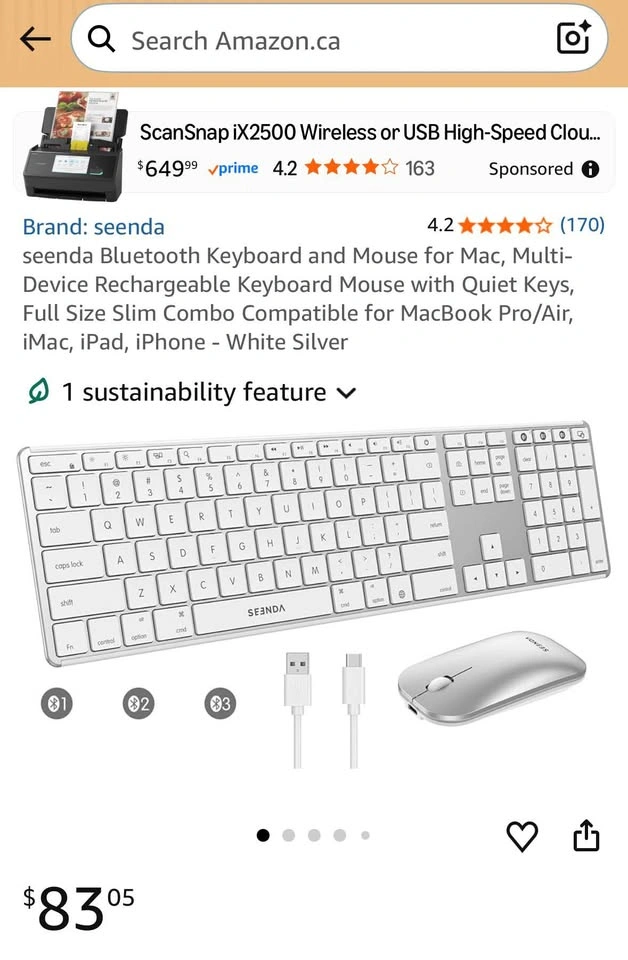 Seenda Bluetooth Keyboard & Mouse for Mac - Multi-Device Recharg - photo 2