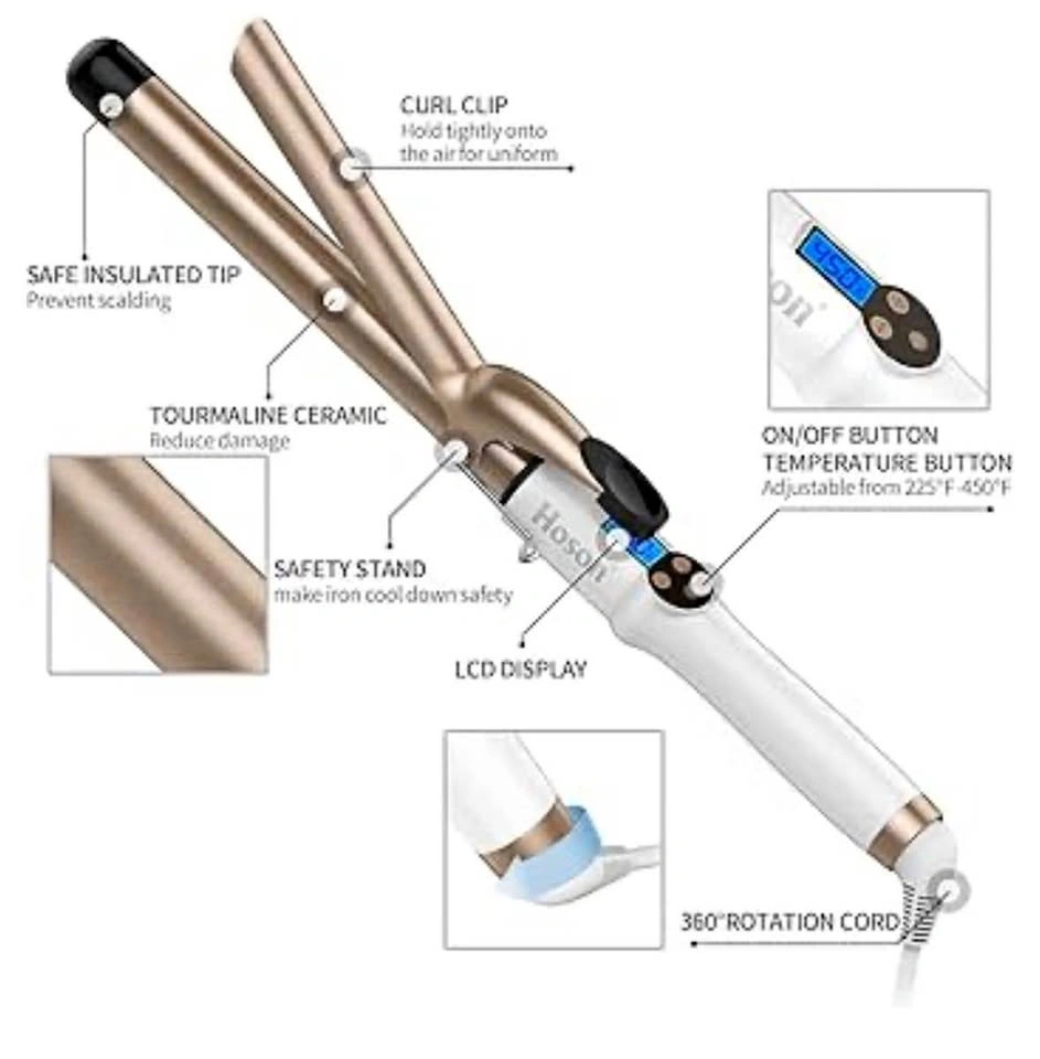 Hoson 1 Inch Curling Iron Professional Ceramic Tourmaline Barrel