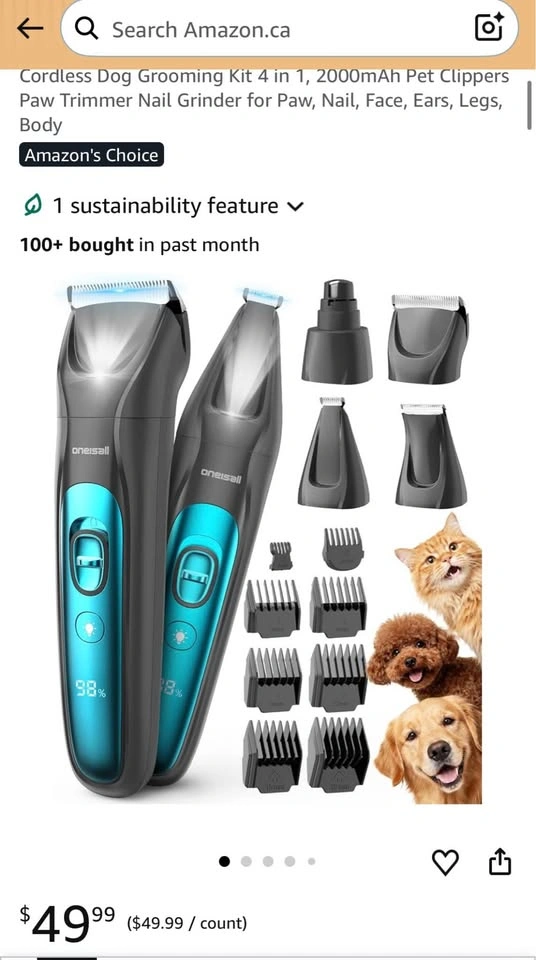 oneisall Quiet Dog Clippers for Grooming LED Light, Cordless Dog - photo 2