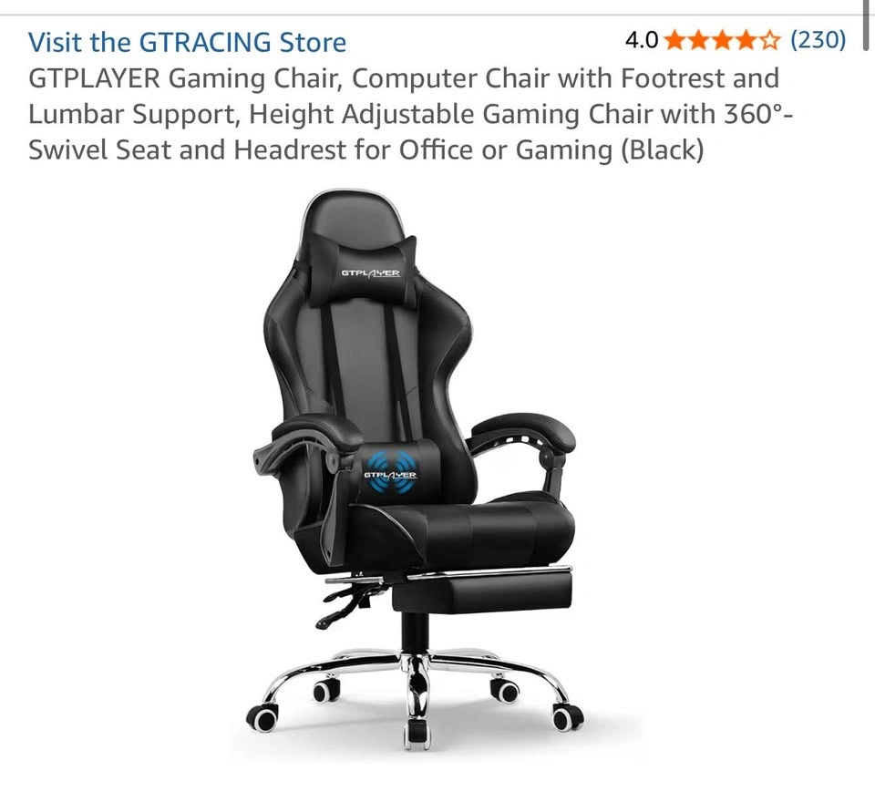 GTPLAYER Gaming Chair with Footrest and Lumbar Support - photo 4