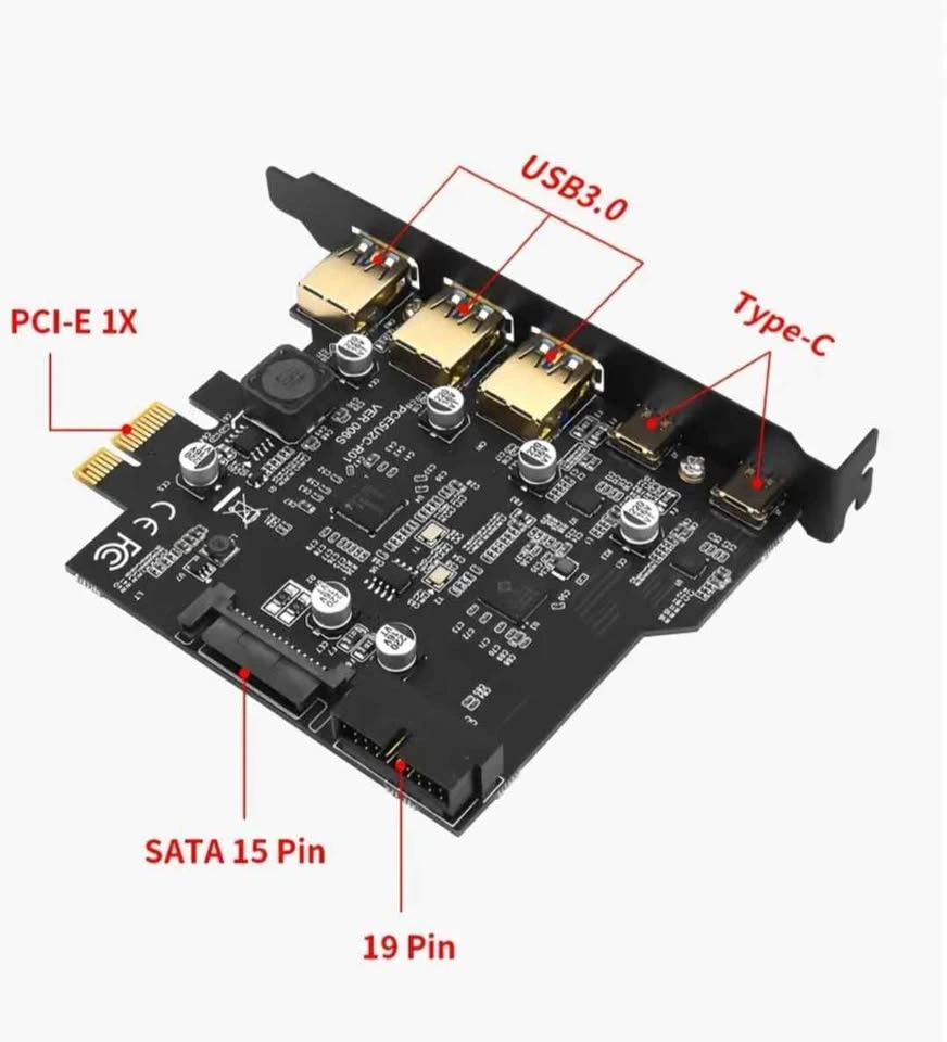 TISHRIC PCI-E 1x USB 3.0 Extender Card + 7 Port USB Hub - photo 3