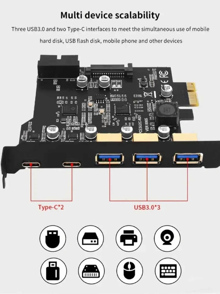 TISHRIC PCI-E 1x USB 3.0 Extender Card + 7 Port USB Hub - photo 4