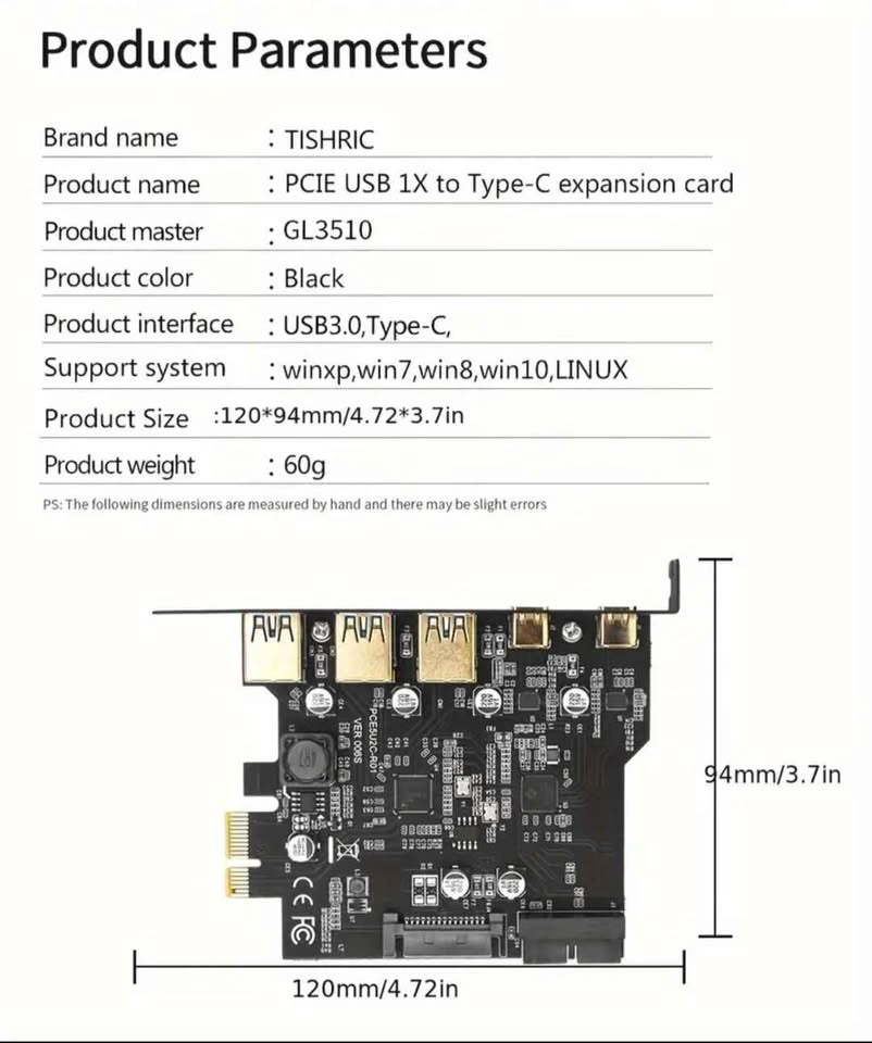TISHRIC PCI-E 1x USB 3.0 Extender Card + 7 Port USB Hub - photo 5