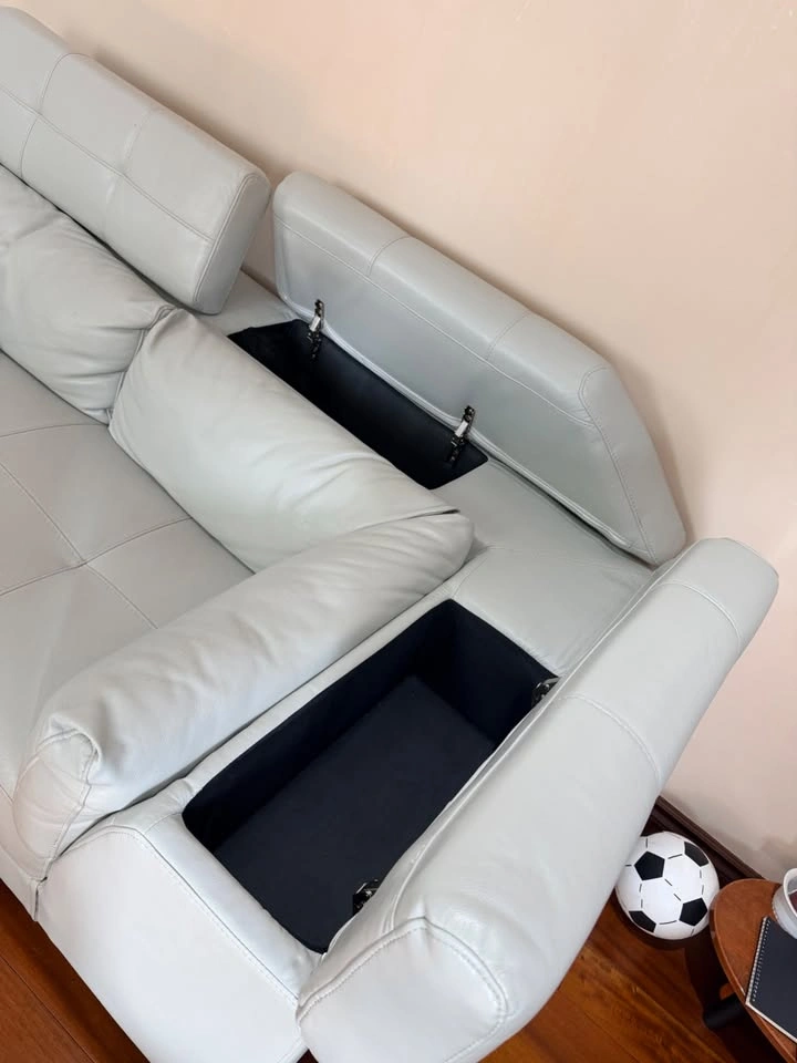 Light Grey Leather Sofa Set (3-Seater + 2-Seater) – Hidden Stora - photo 5